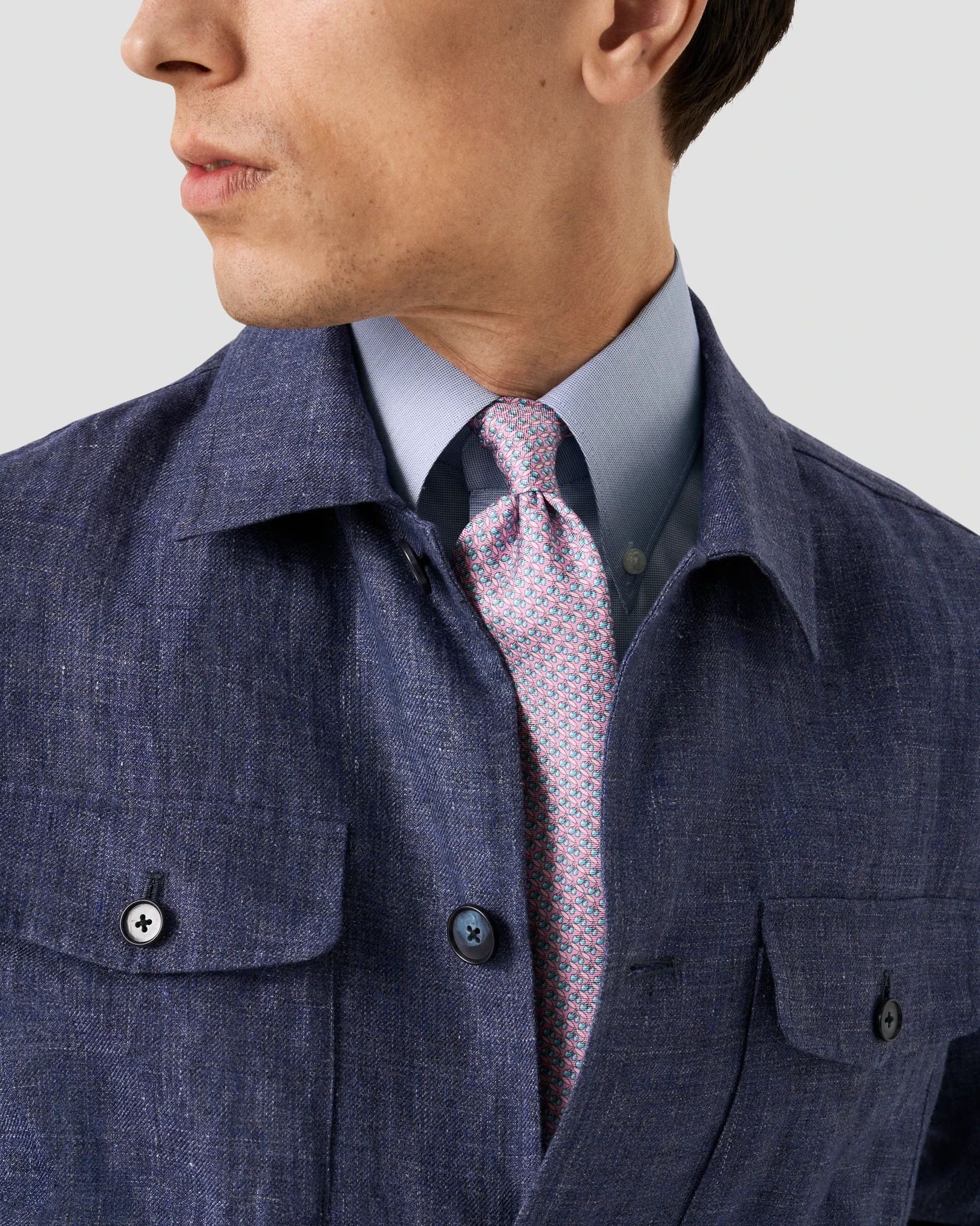 Eton - mid blue solid wrinkle free oxford
