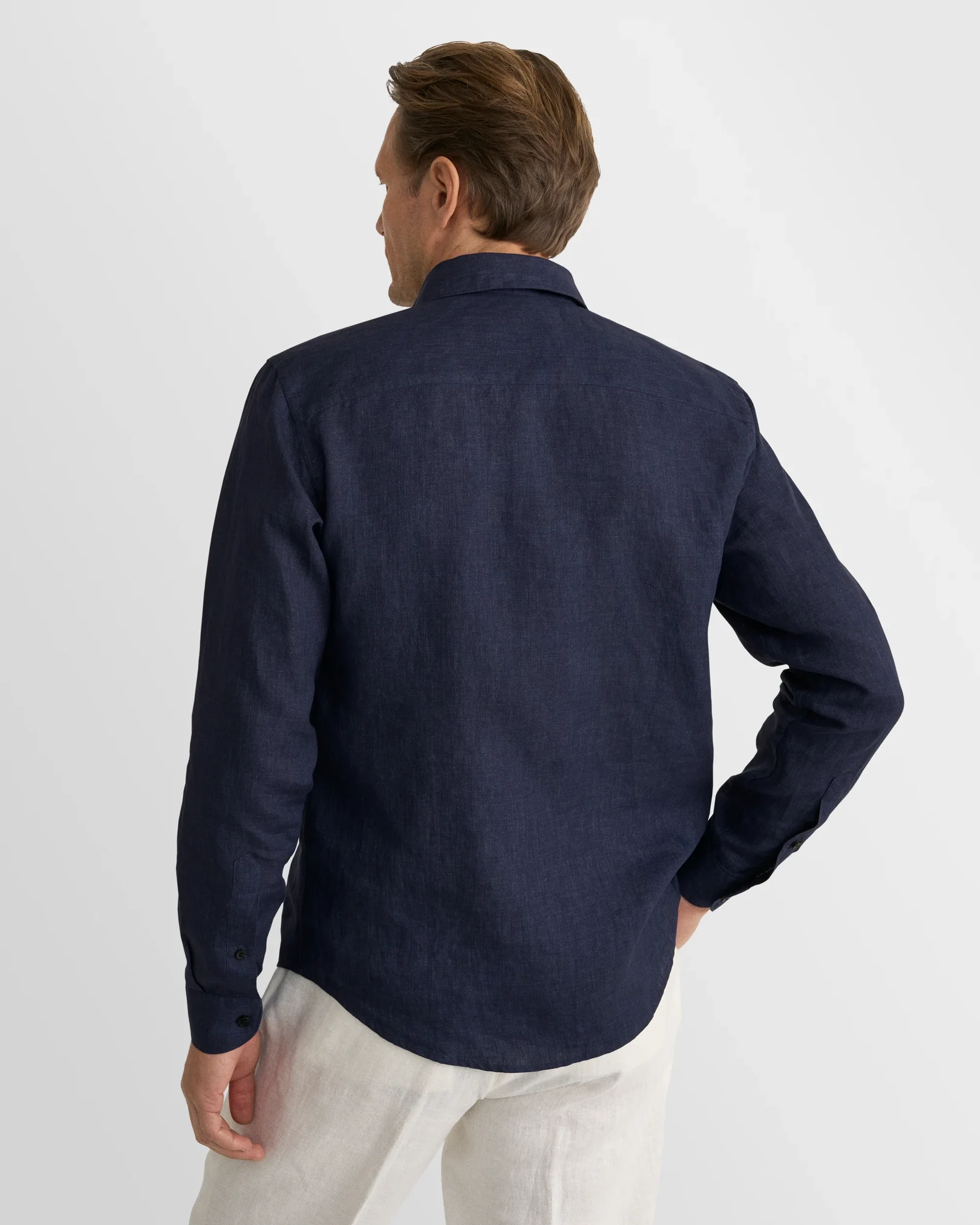 Eton - navy solid linen shirt 261