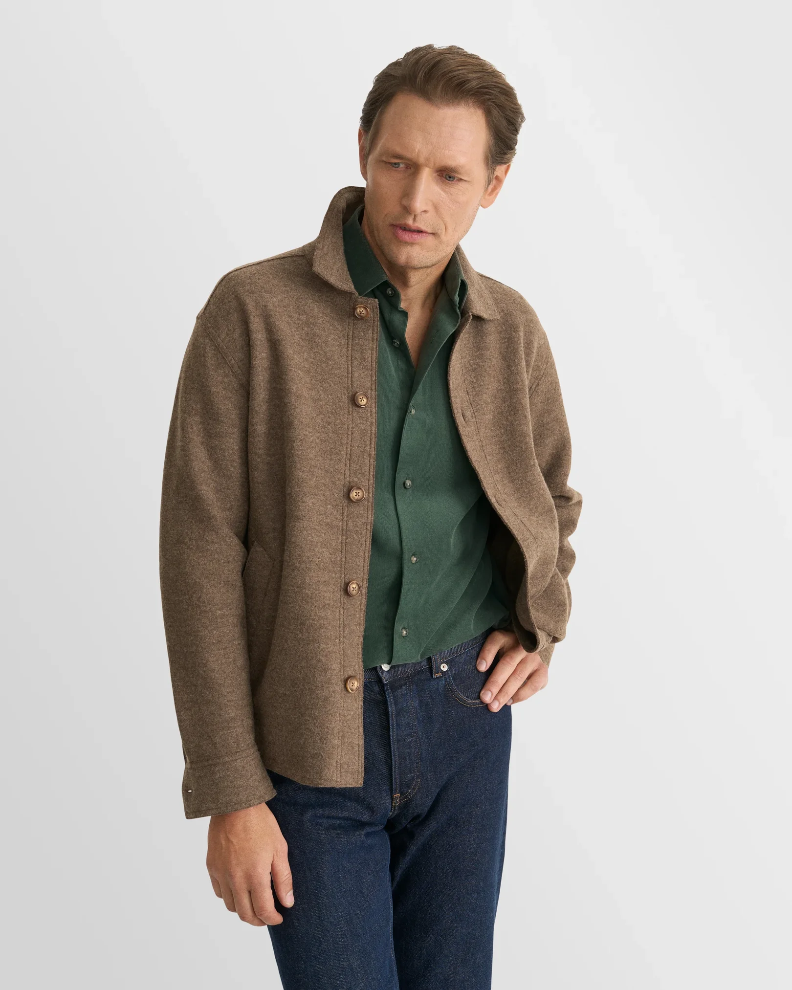 Eton - dark green solid corduroy shirt