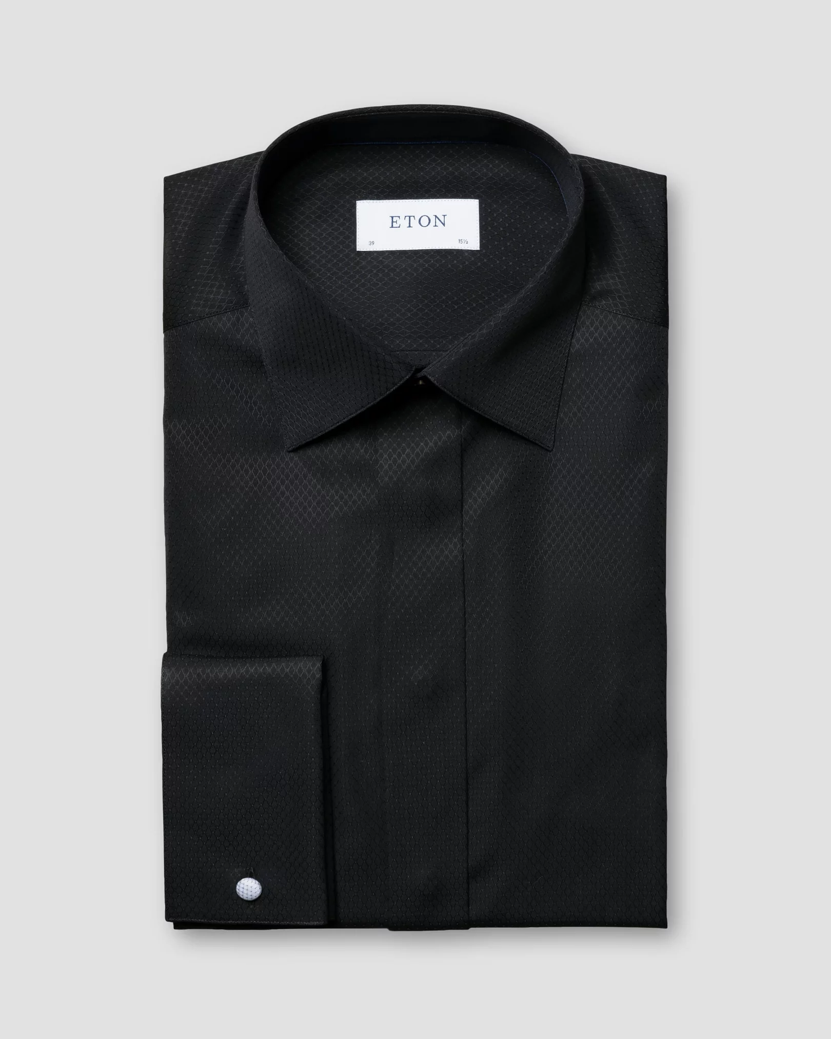Black Geometric Print Dobby Tuxedo Shirt