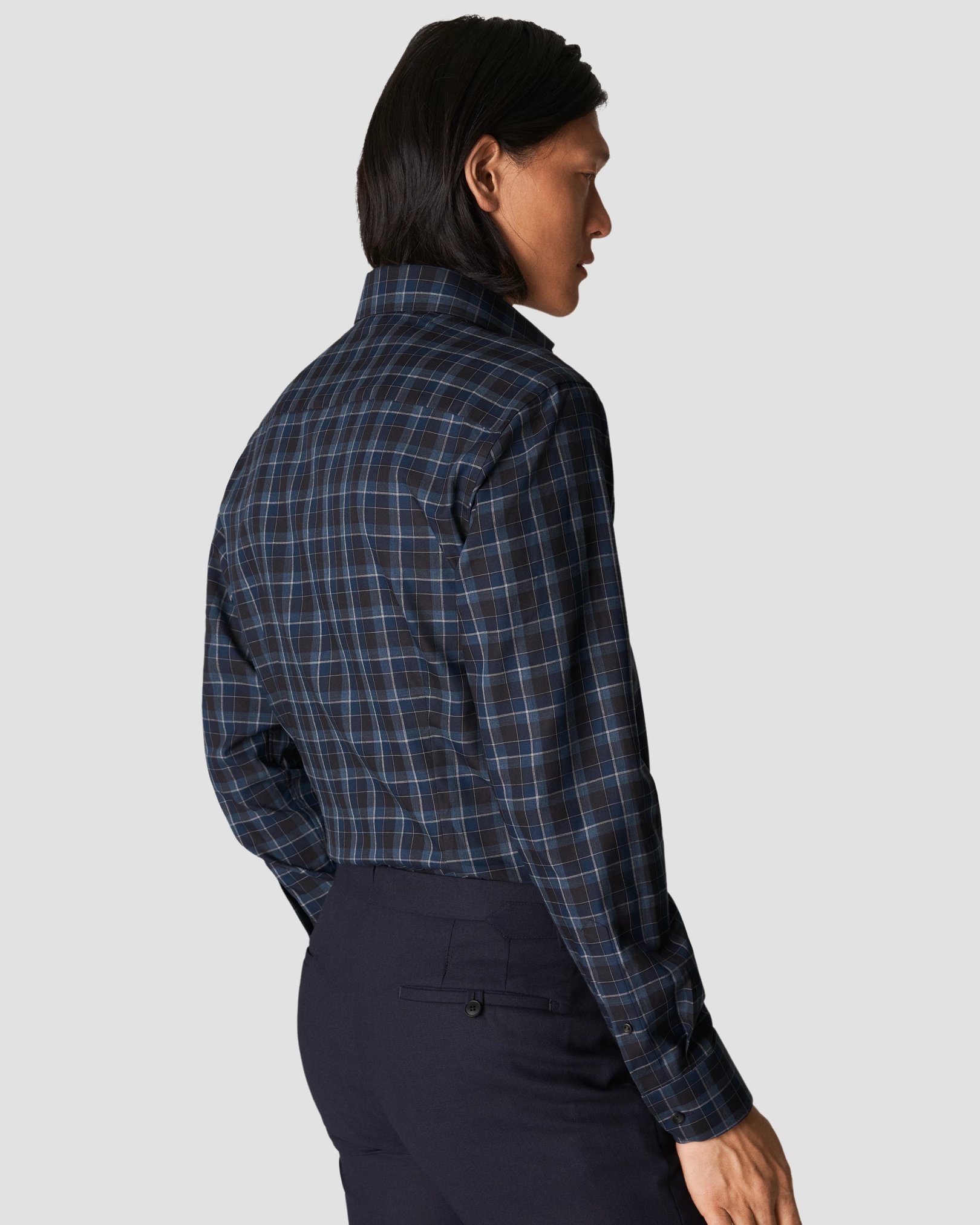 Eton - navy blue flannel shirt wide spread