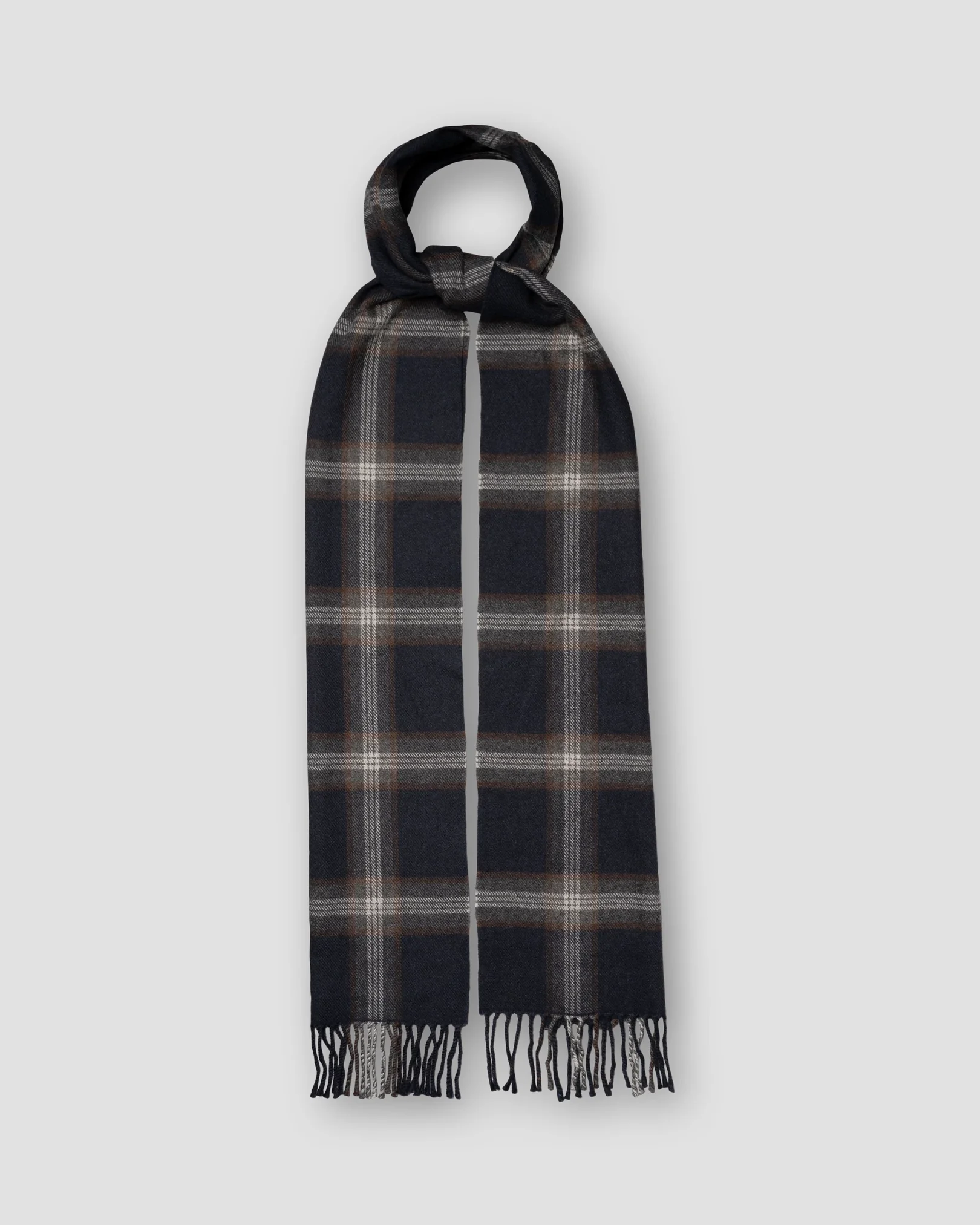 Navy Blue Check Merino Wool Scarf