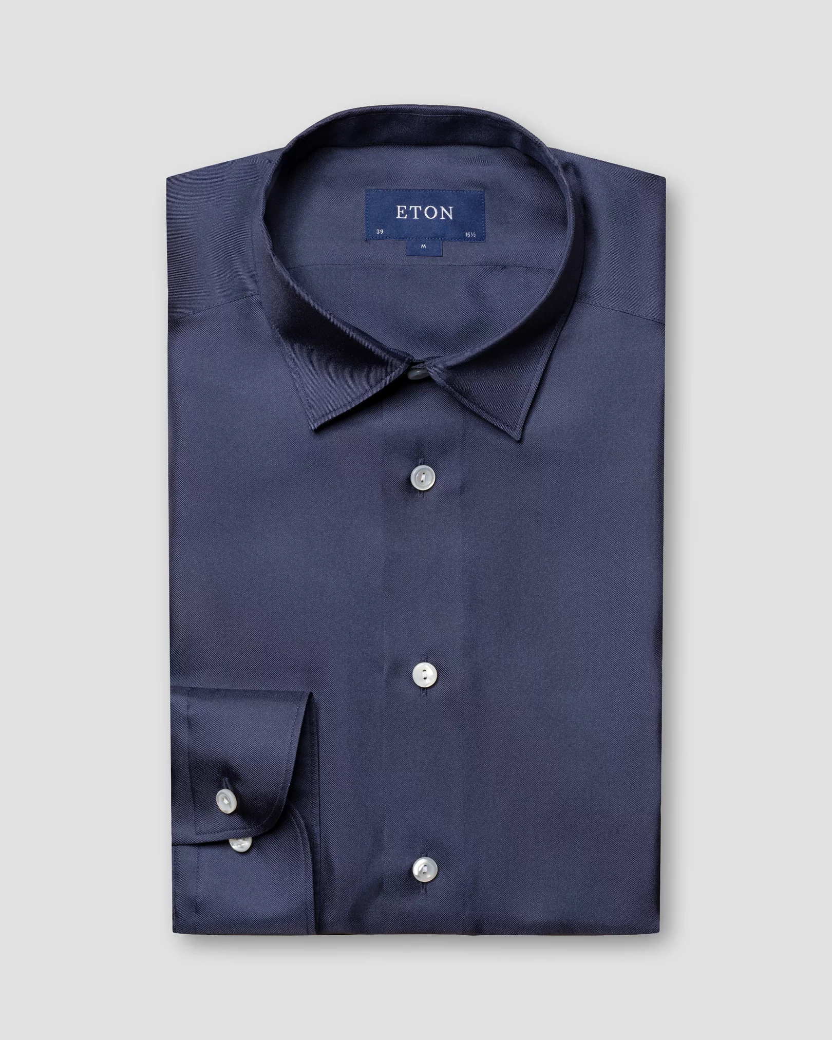 Eton - dark blue silk twill evening shirt pointed single rounded slim soft