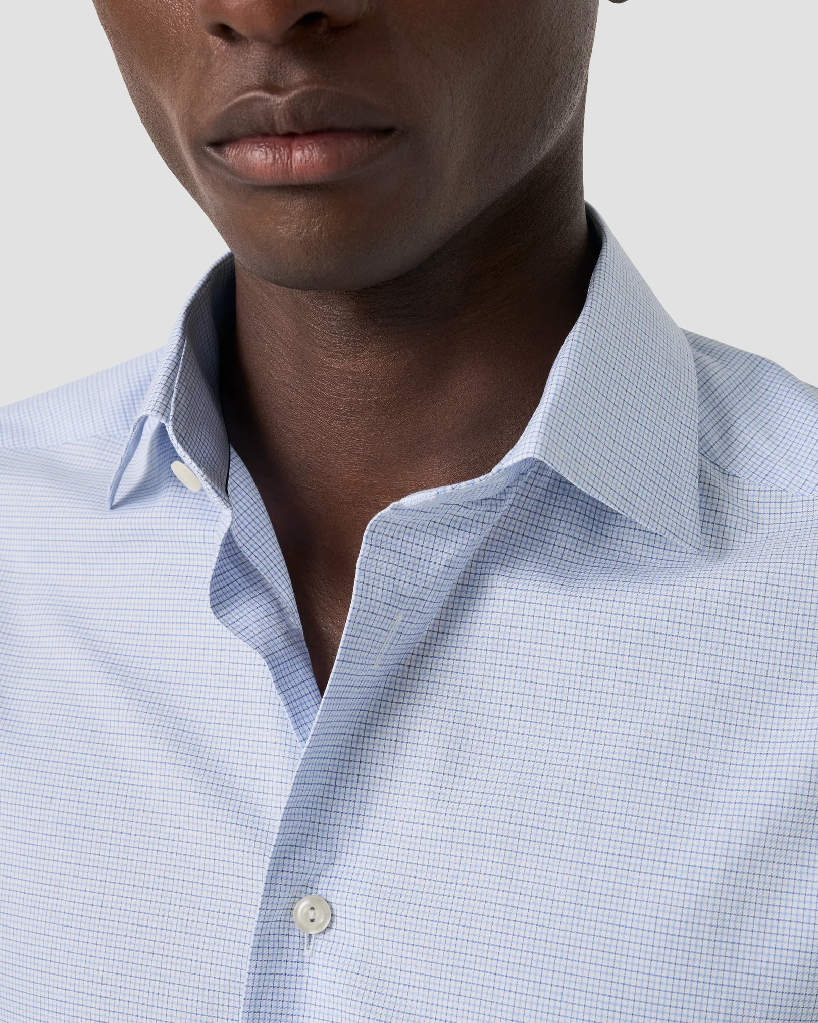 Eton - light blue check twill shirt cut away 258