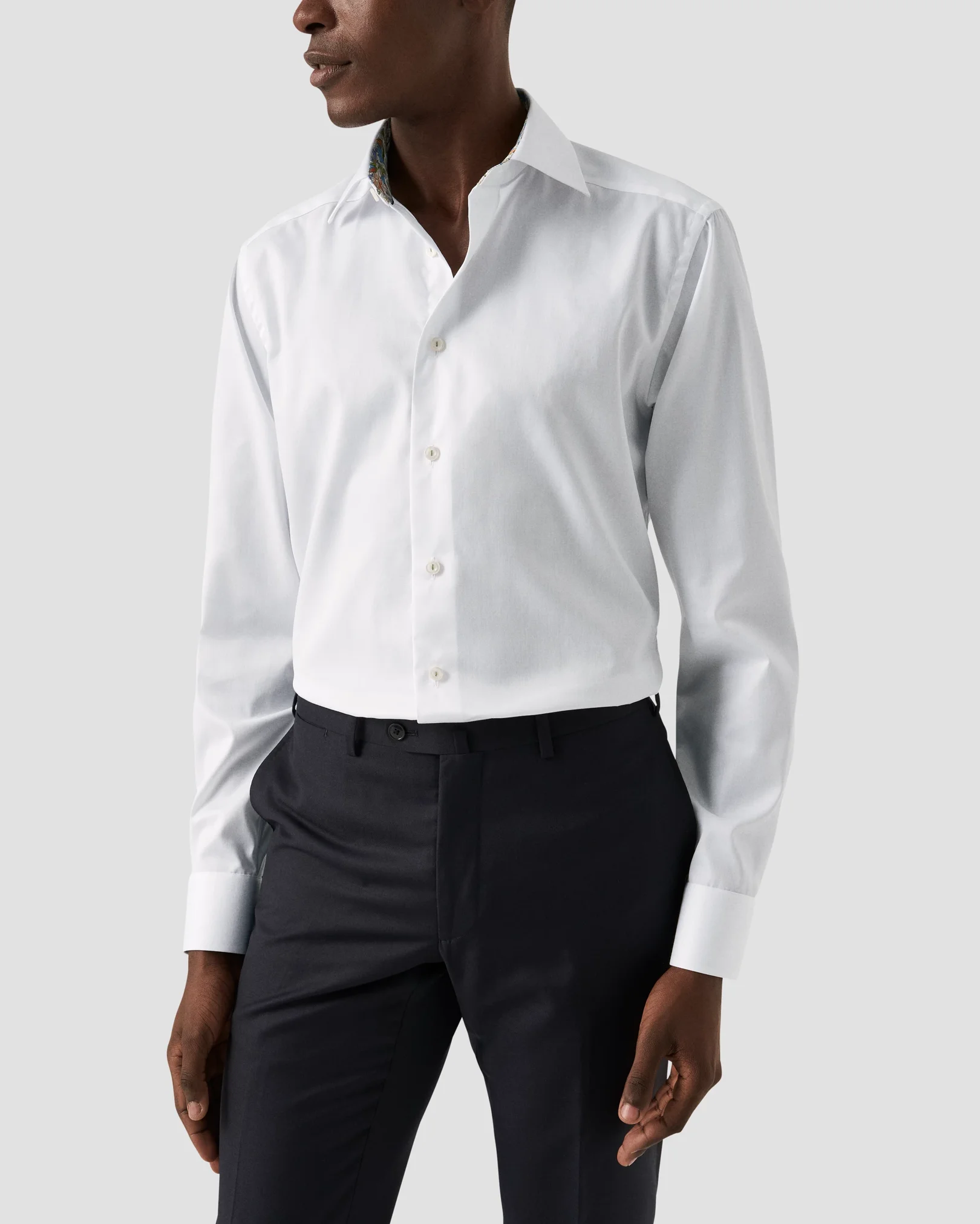 Eton - white signature twill floral cotrast shirt