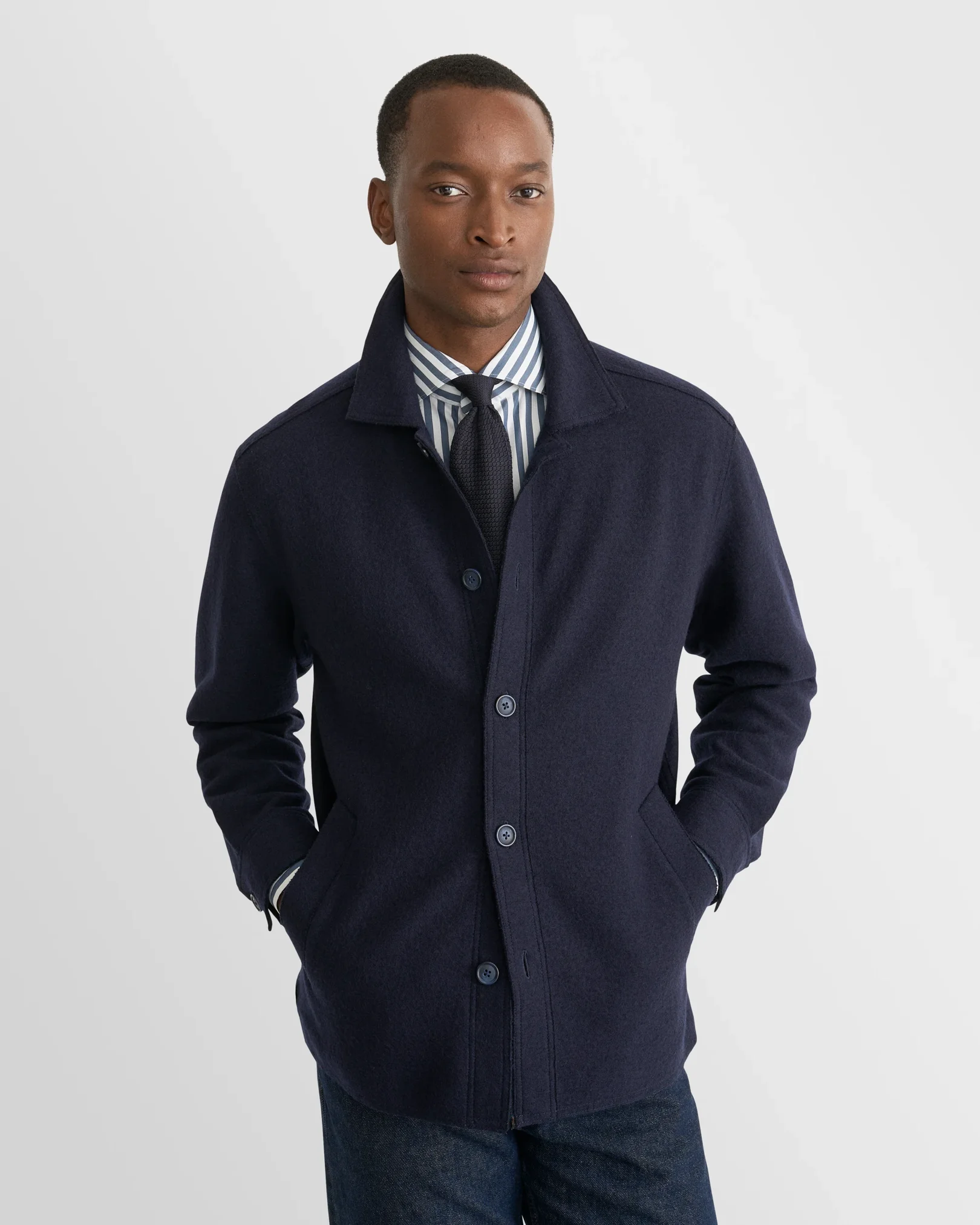 Eton - dark blue striped cotton silk shirt