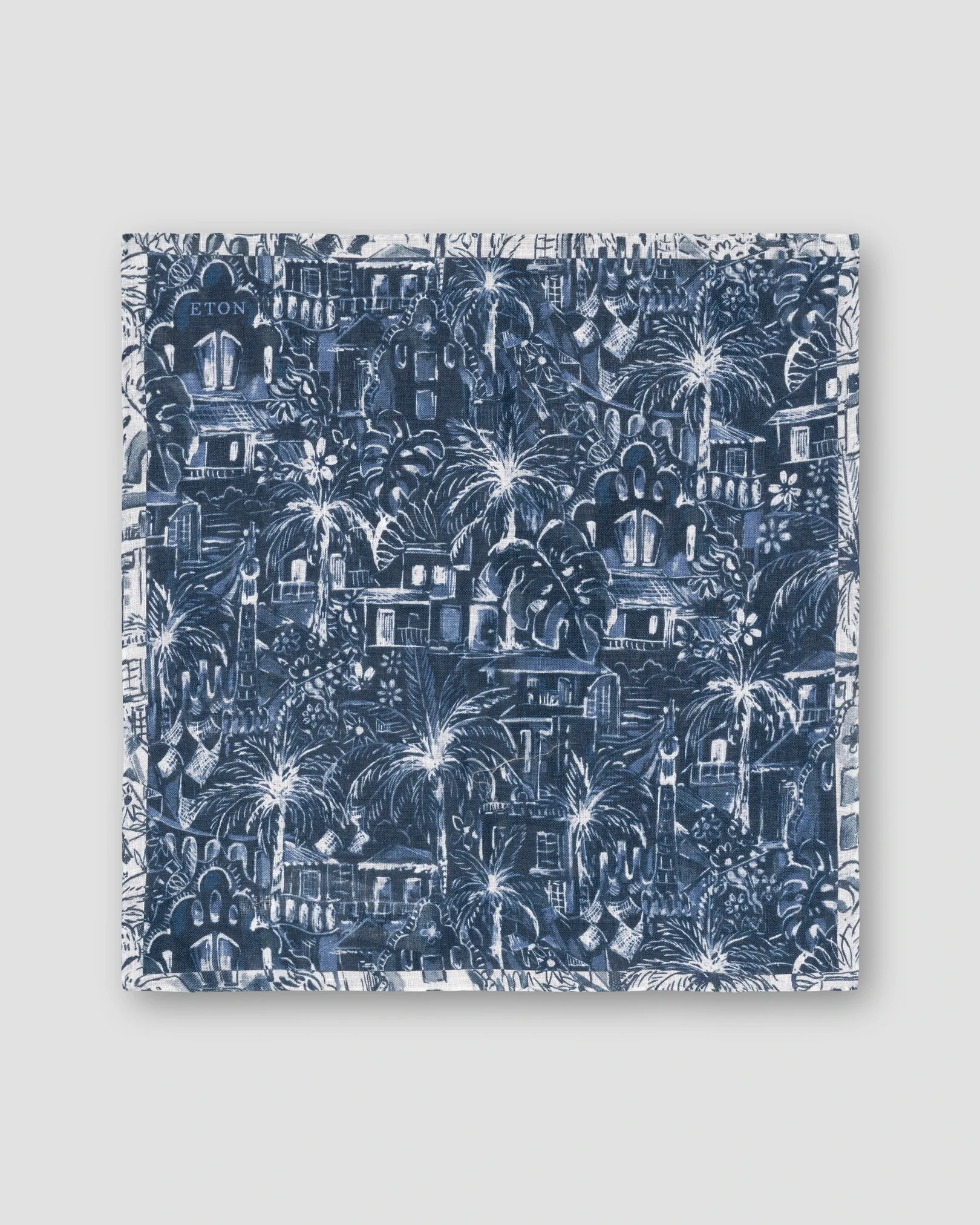 Eton - navy blue palm tree linen pocket square