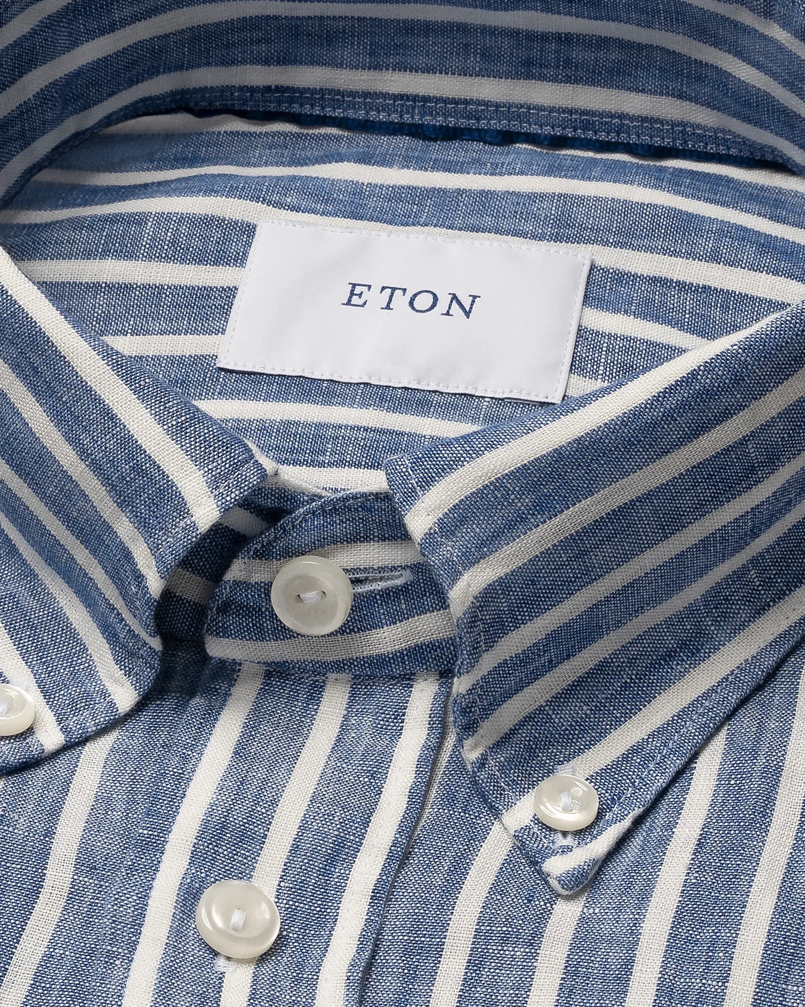 Eton - mid blue striped linen shirt button 251