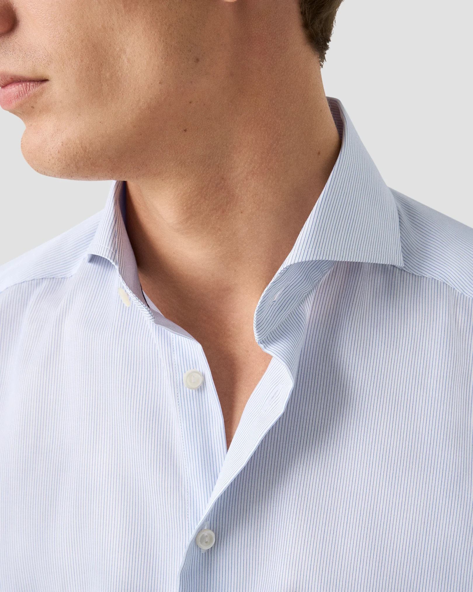 Eton - dark blue striped twill shirt extreme cut away collar