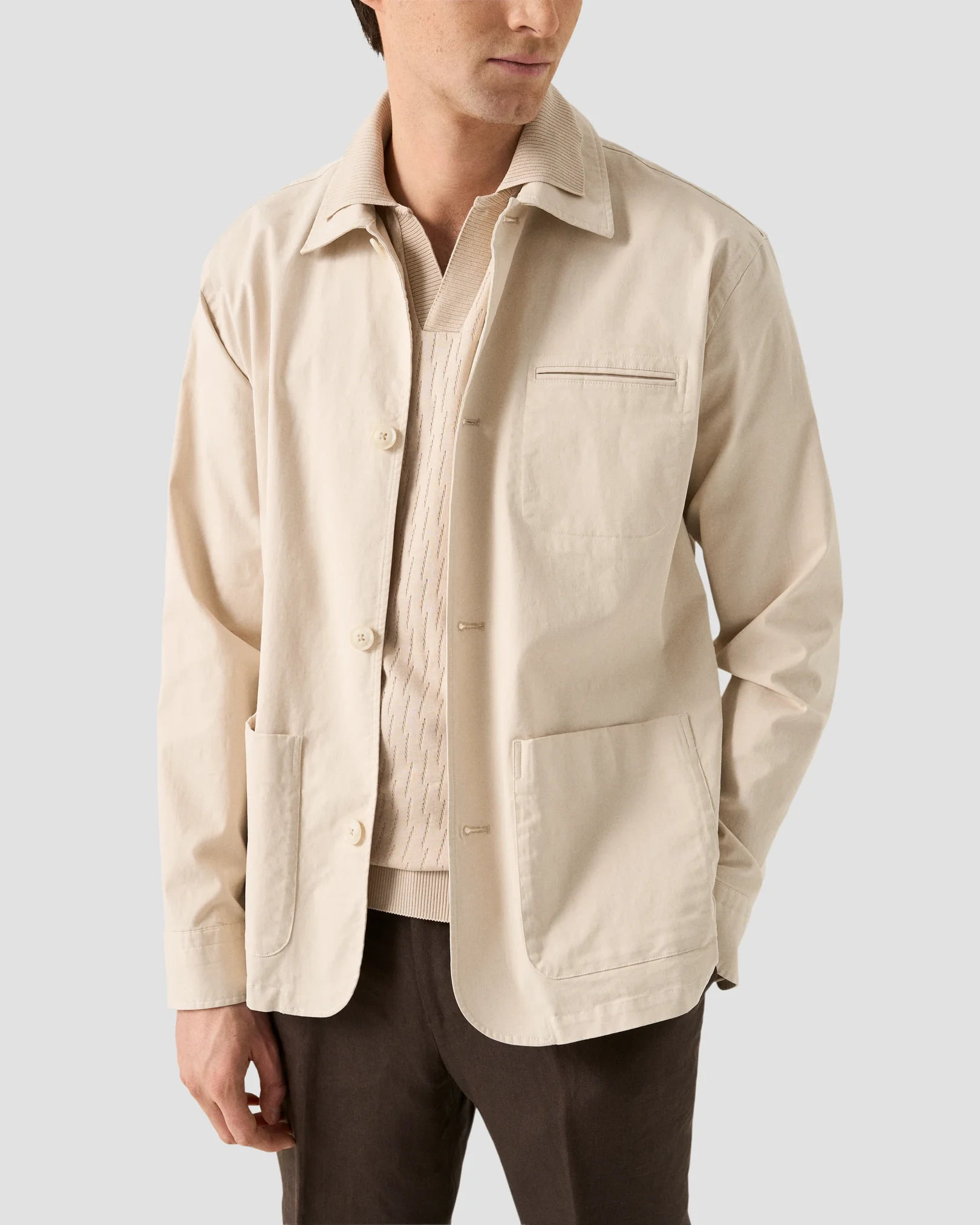 Eton - jacquard open collar polo shirt beige