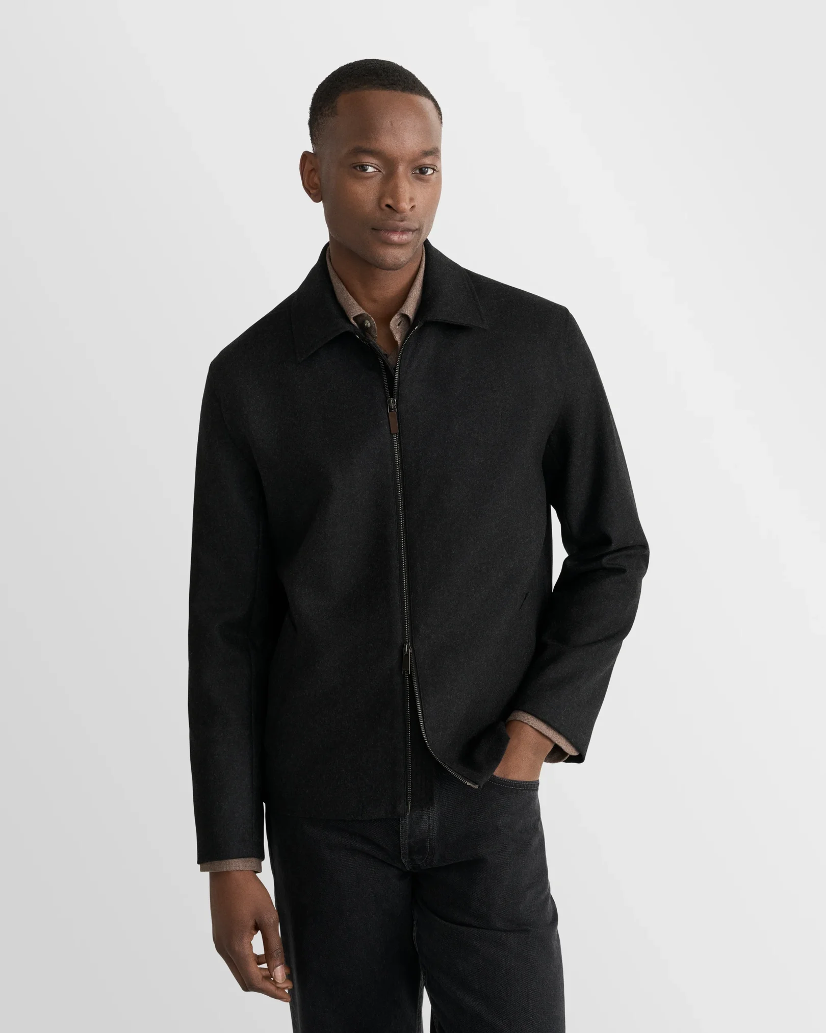 Eton - black wool harrington full zip jacket
