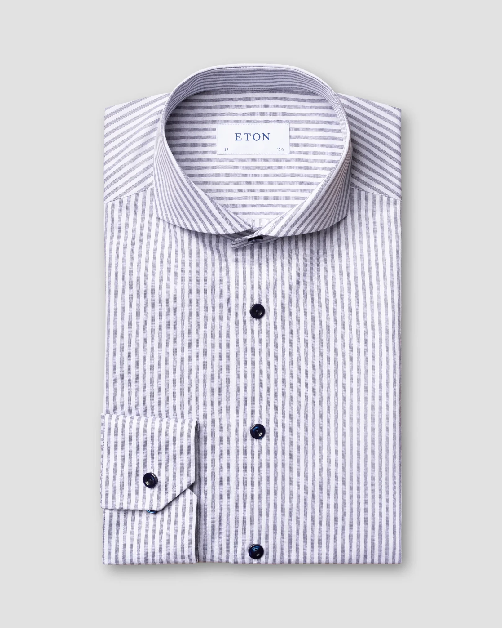 Eton - dark blue striped signature twill shirt extreme cut away