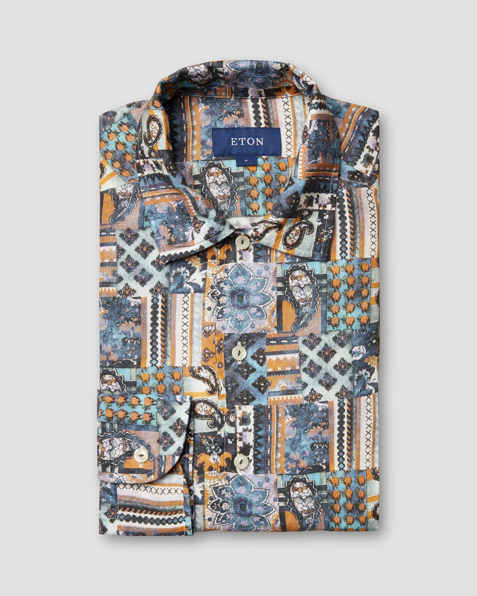 Eton - patchwork print linen shirt