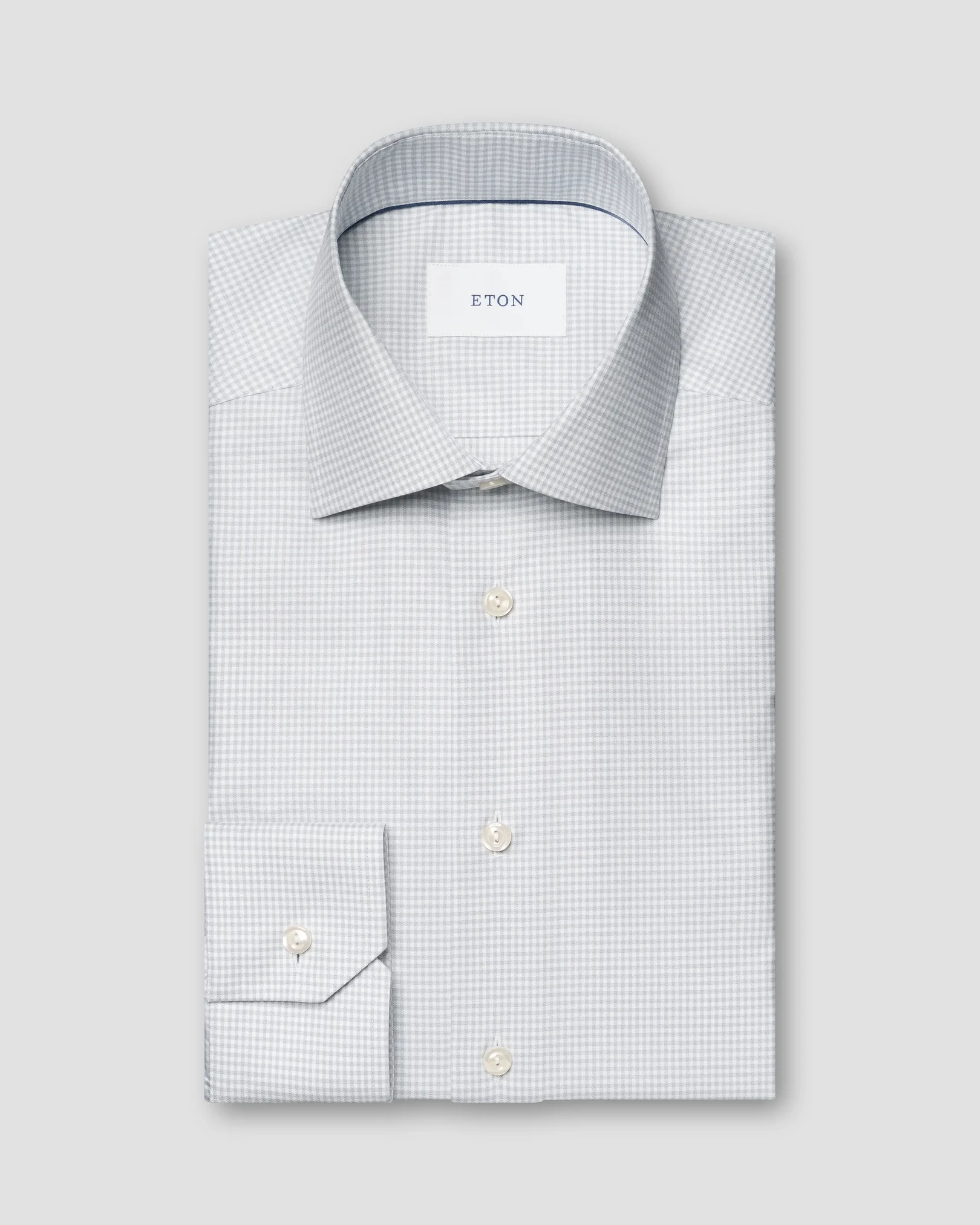 Eton - mid grey check cotton tencel tm lyocell shirt