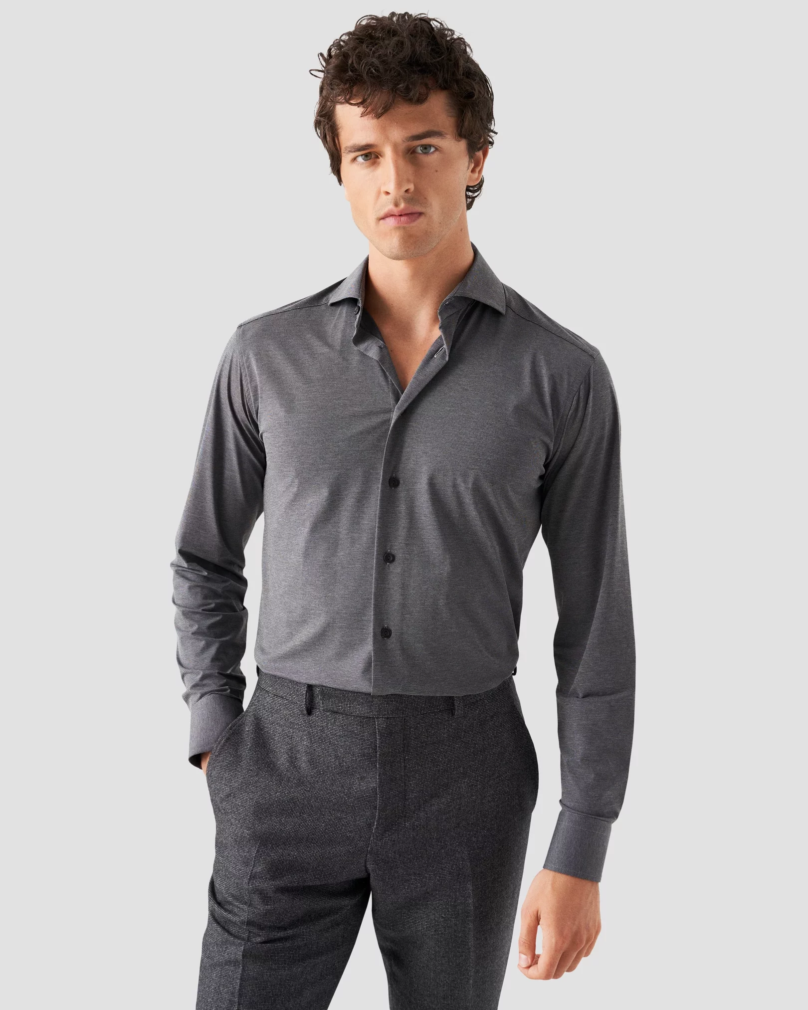 Dark Gray Mélange Four-Way Stretch Shirt - Eton