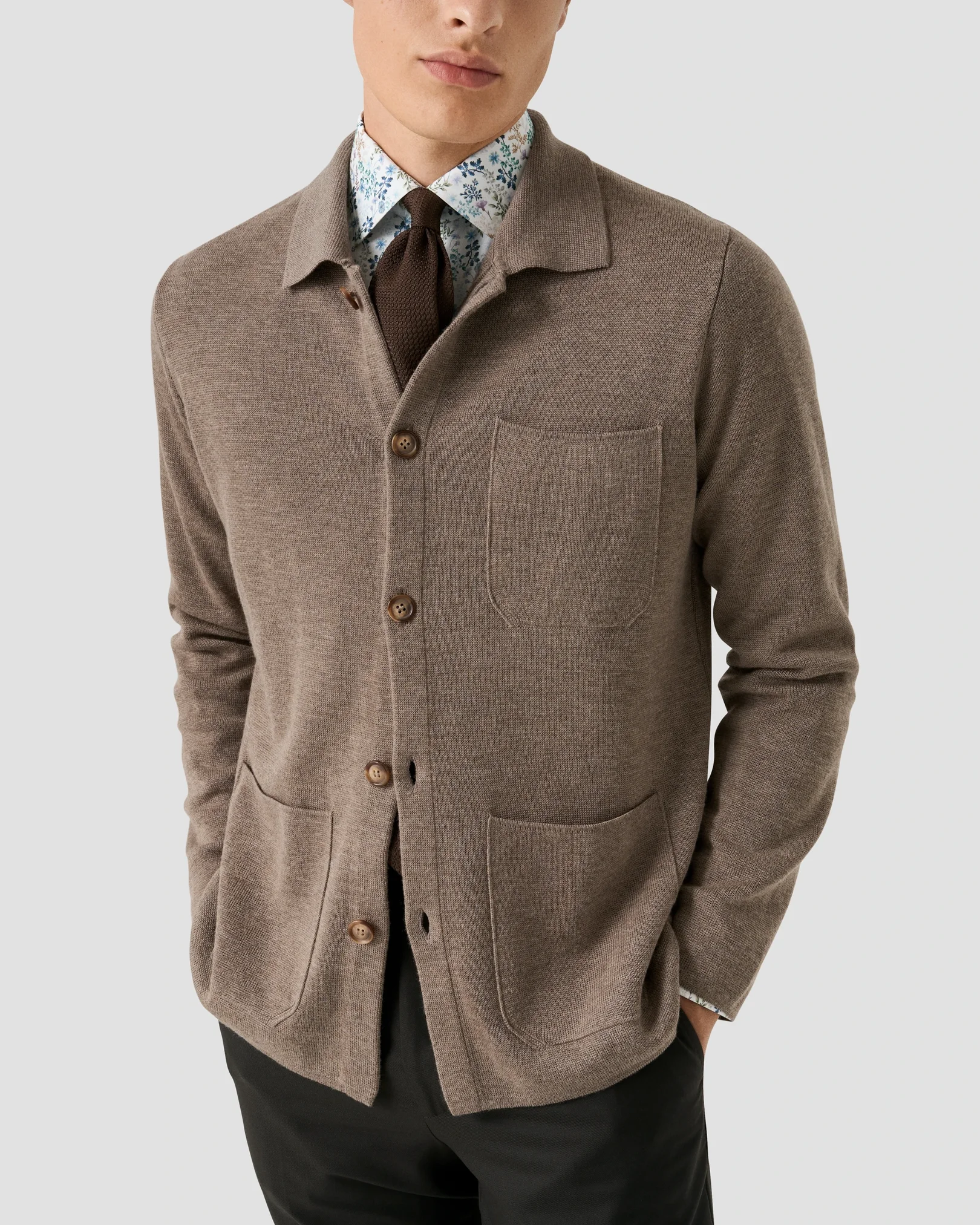 Eton - mid blue floral twill shirt