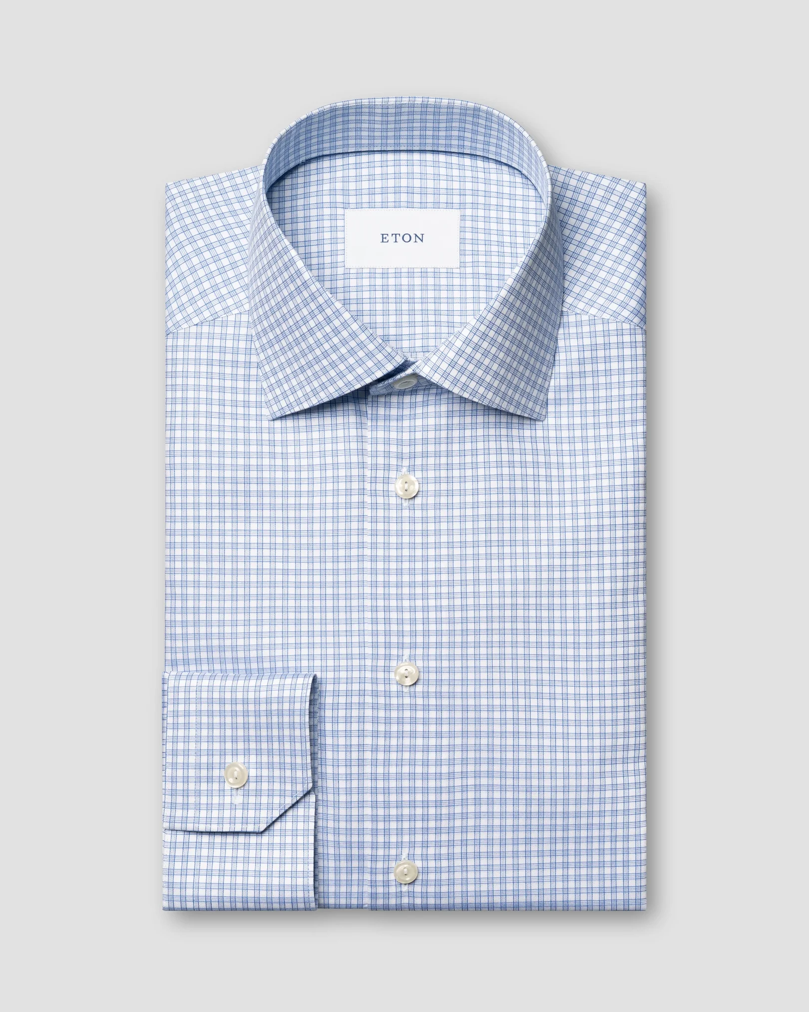 Eton - mid blue check signature twill shirt 263