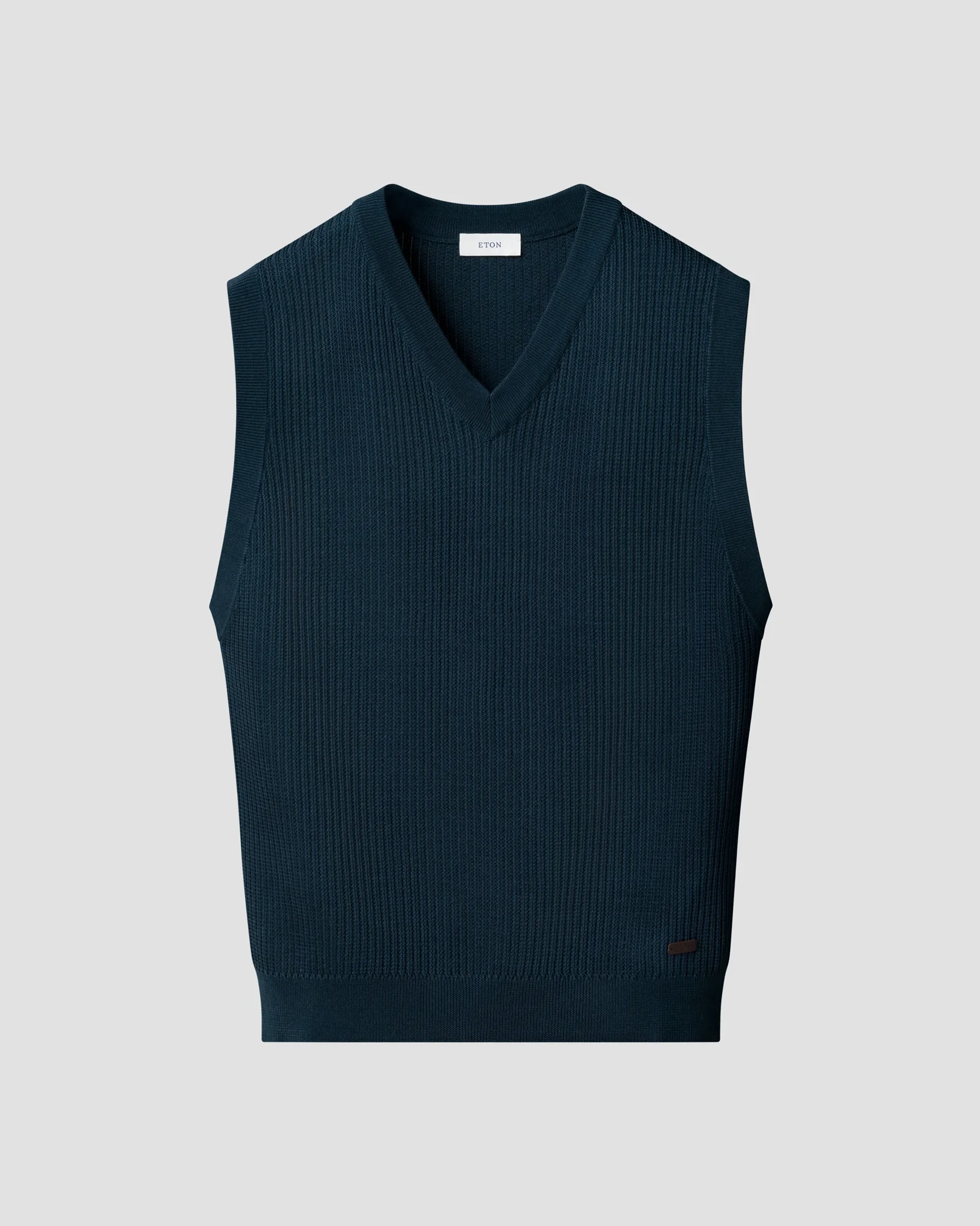 Eton - mid blue cotton structure knit vest