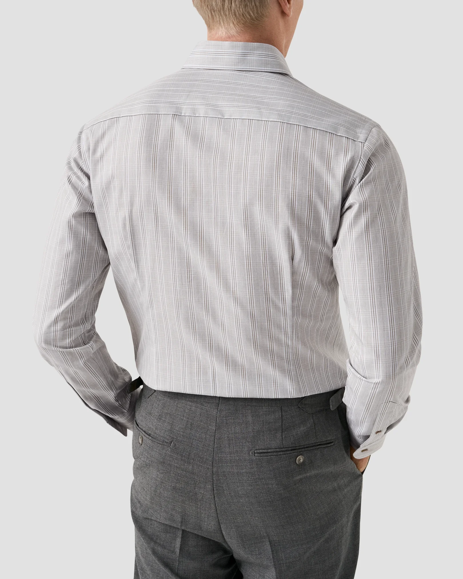 Eton - brown check cotton linen shirt