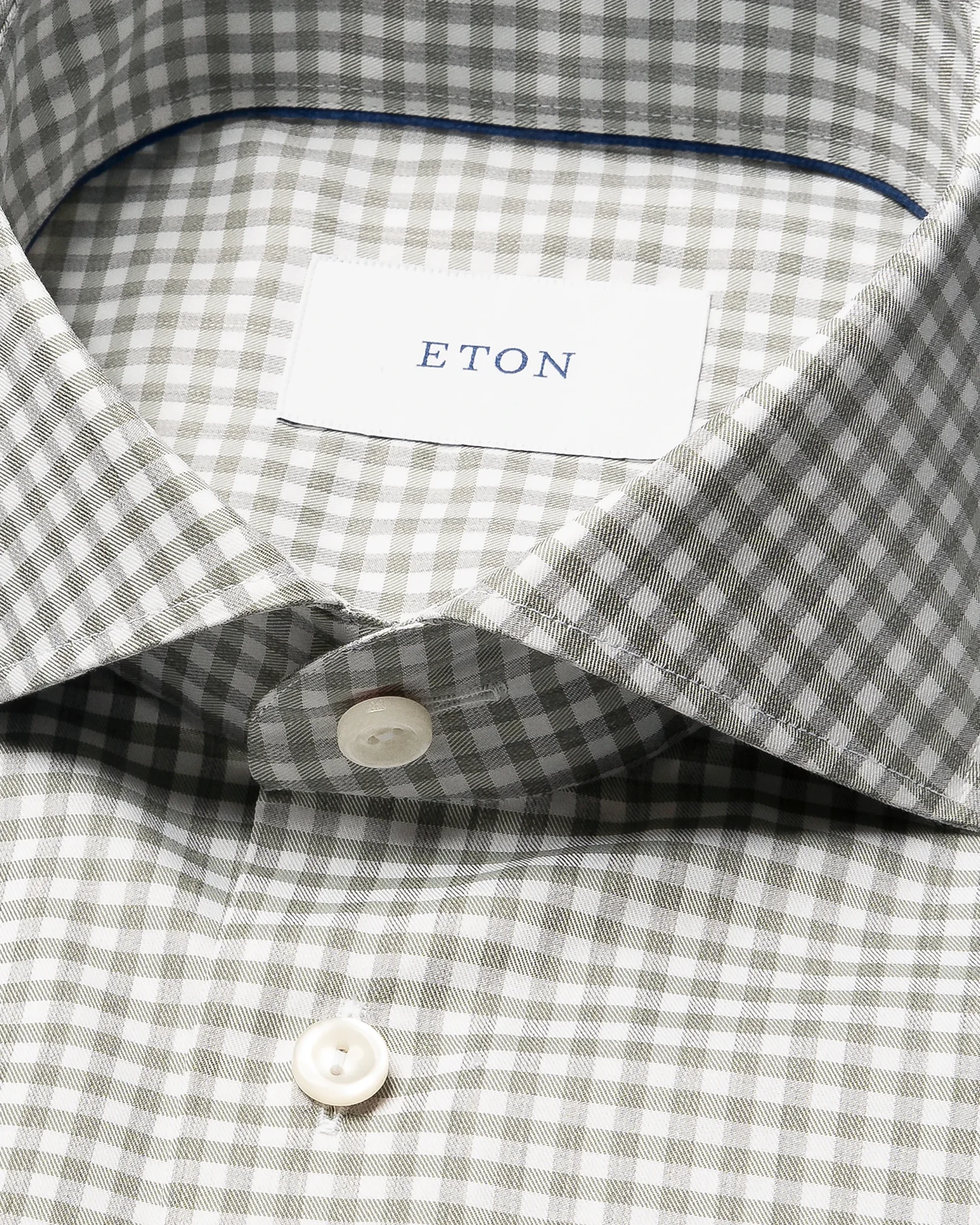 Eton - mid green check melange twill shirt