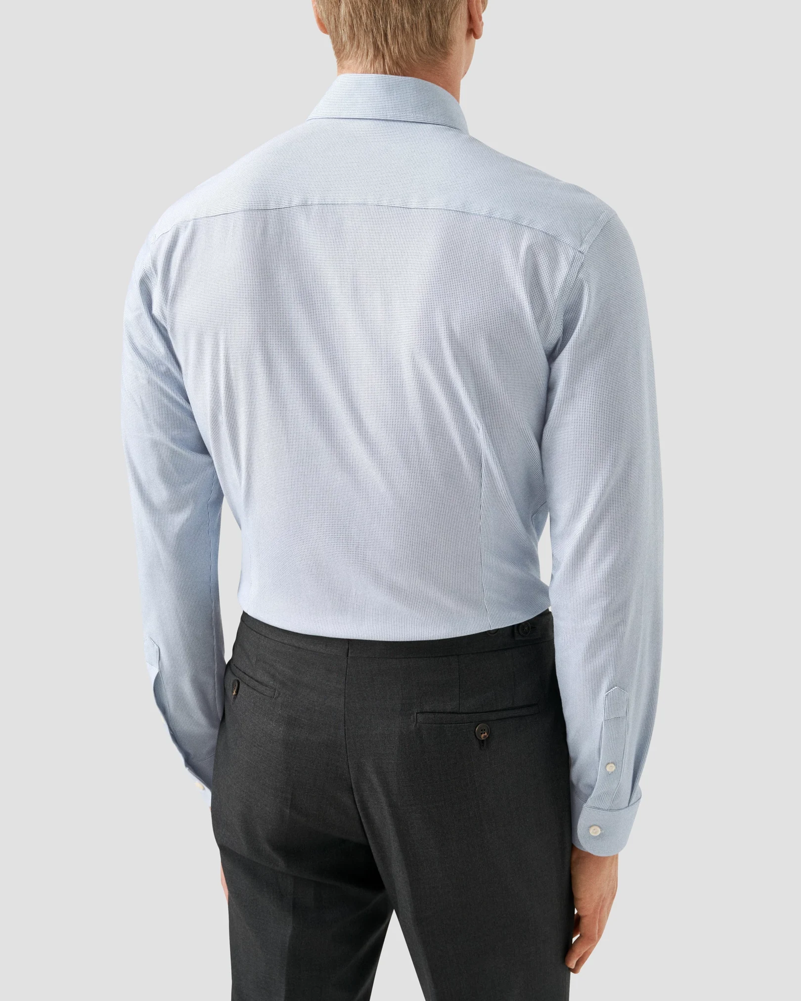 Eton - light blue stretch cut away collar rounded single slim fit