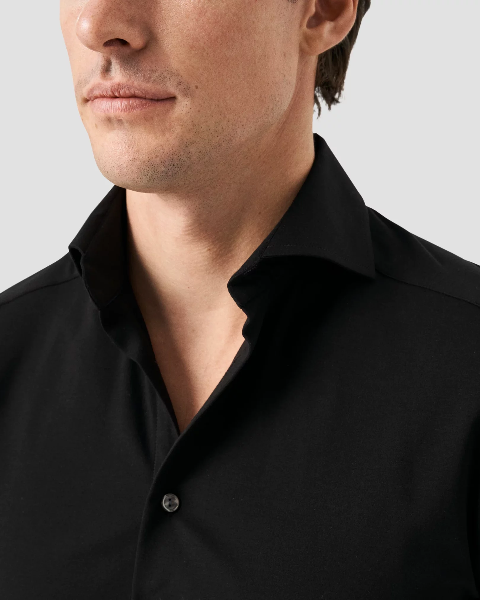 Black Solid Cotton Four-Way Stretch Shirt - Eton