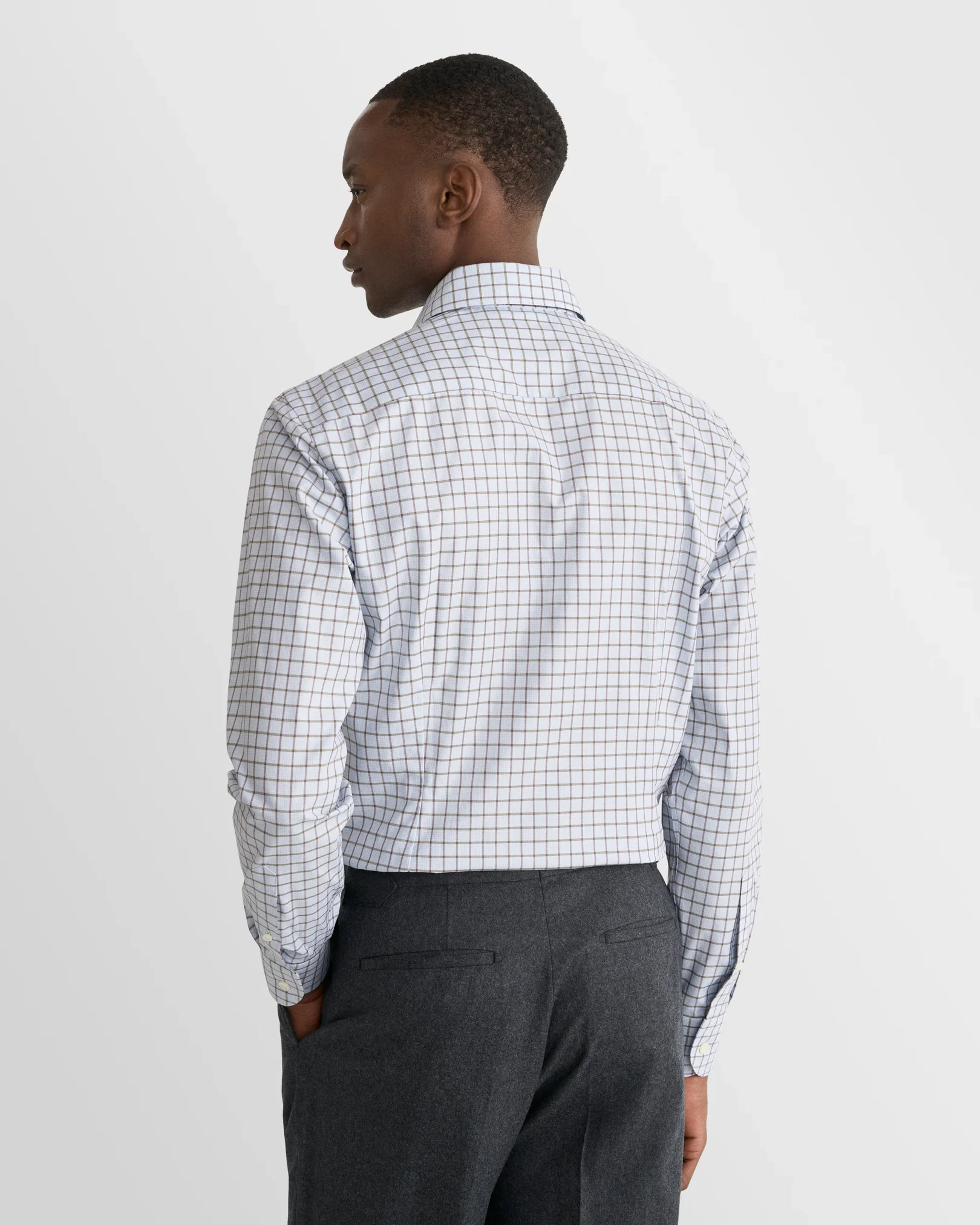 Eton - blue check twill shirt wide spread 266