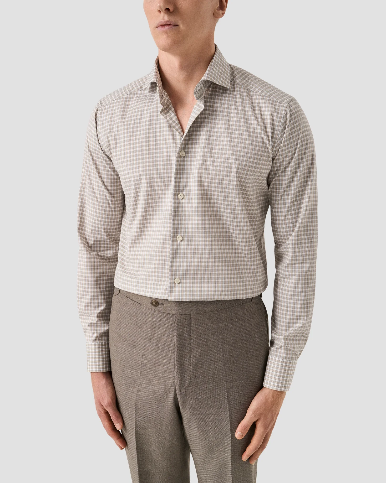 Eton - beige check breeze poplin shirt