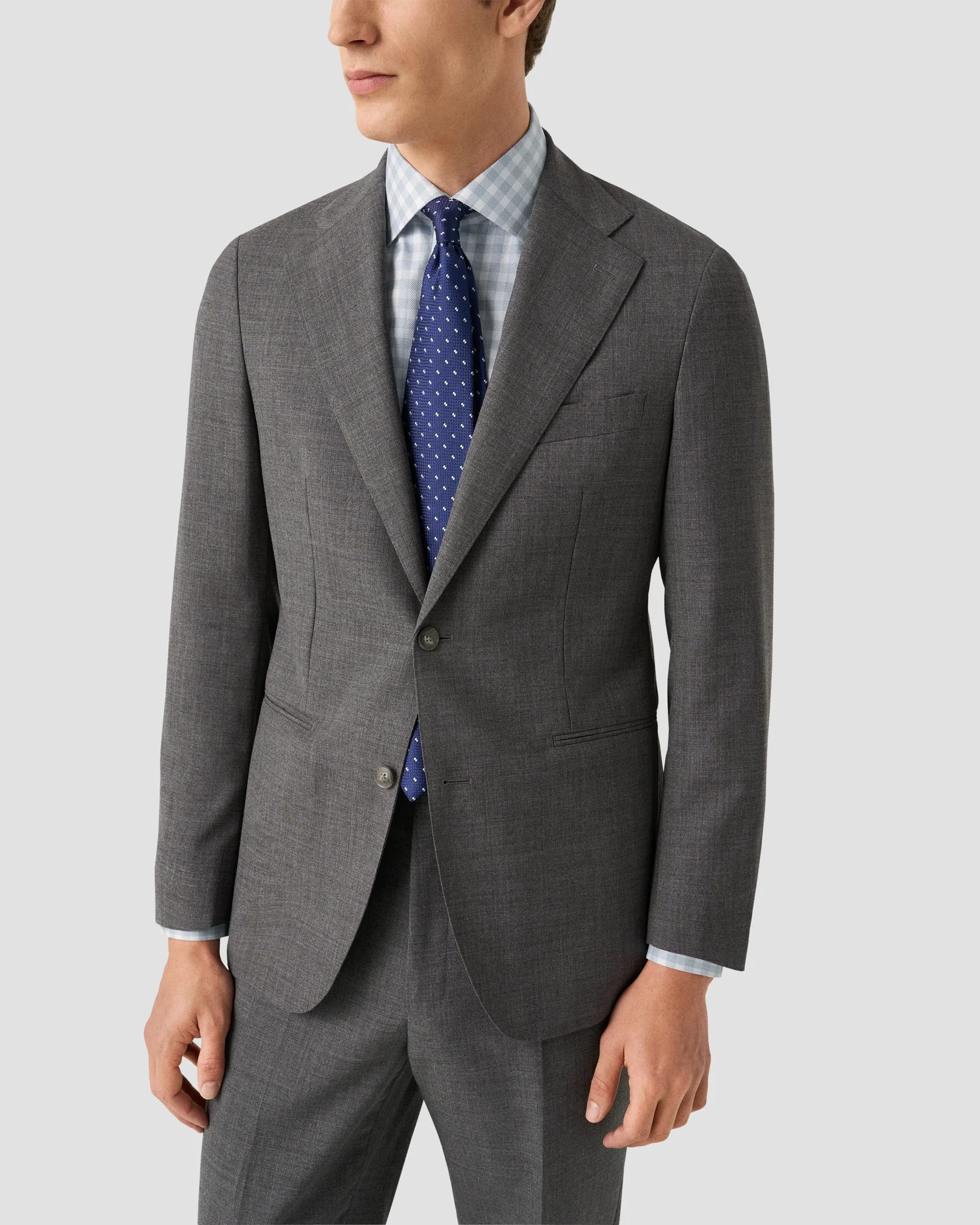 Eton - mid blue check signature twill shirt