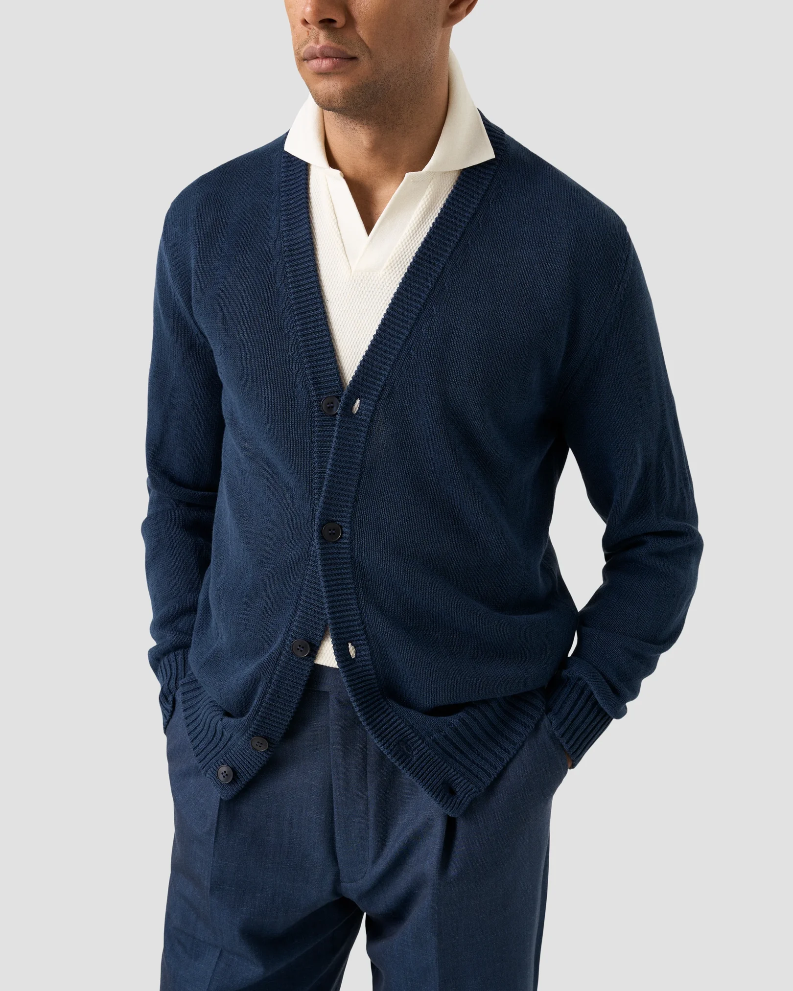 Eton - waffle open collar polo shirt