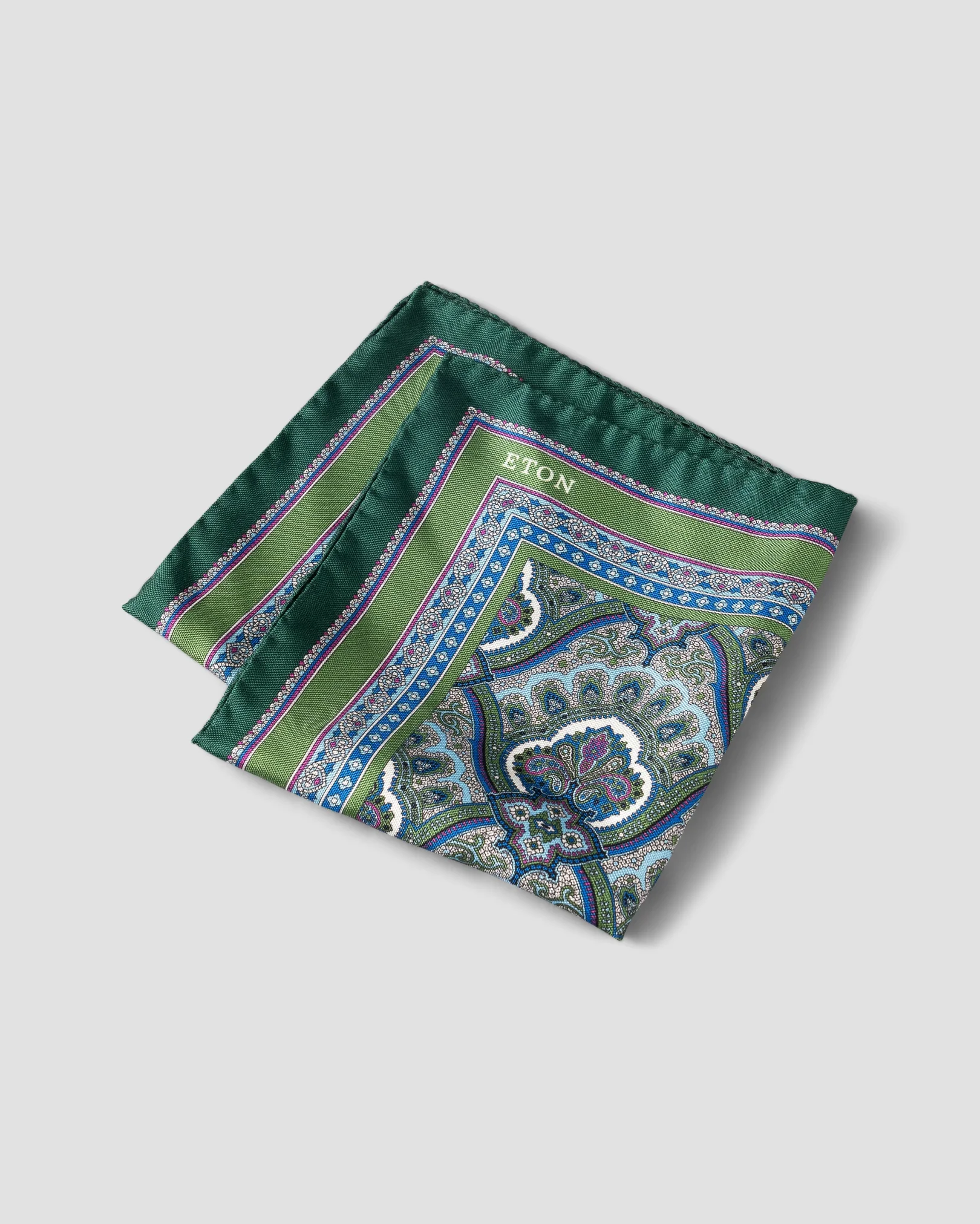 Eton - green paisley print pocket square