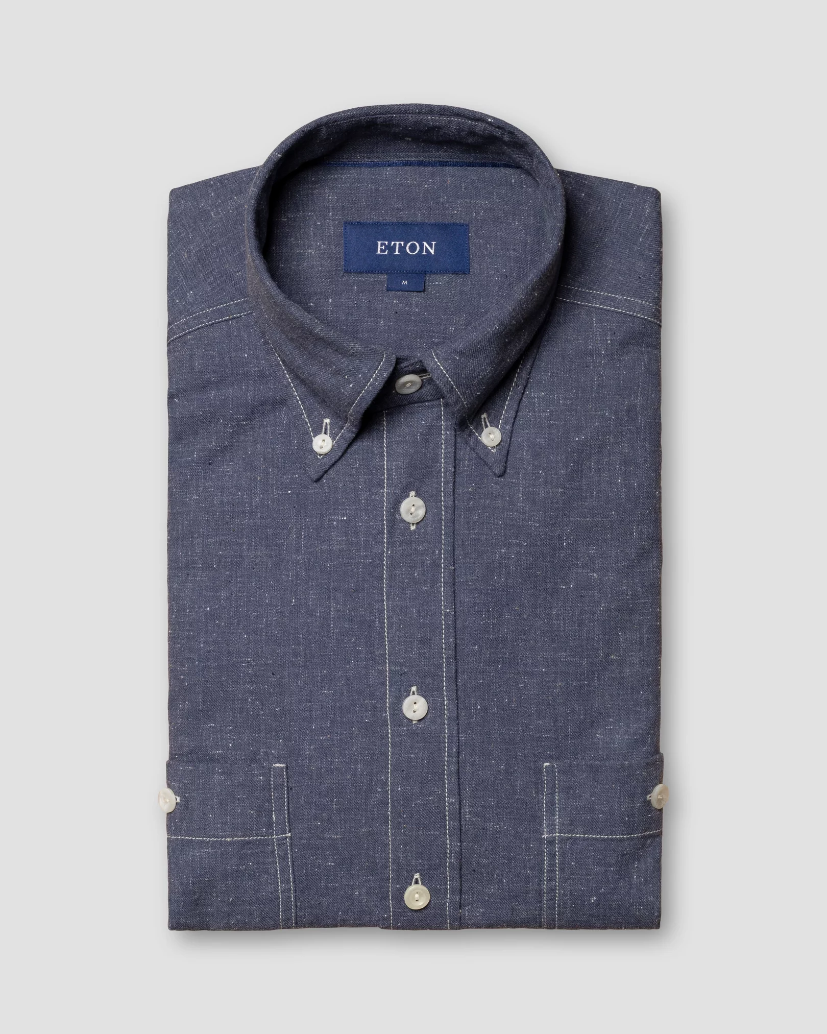 Eton - blue recycled cotton shirt button down straight collarstand single straight corner nobel regular