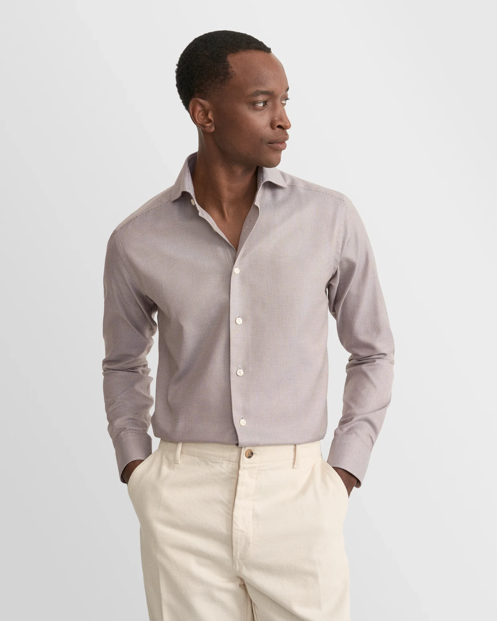 Eton - brown semi solid dobby shirt