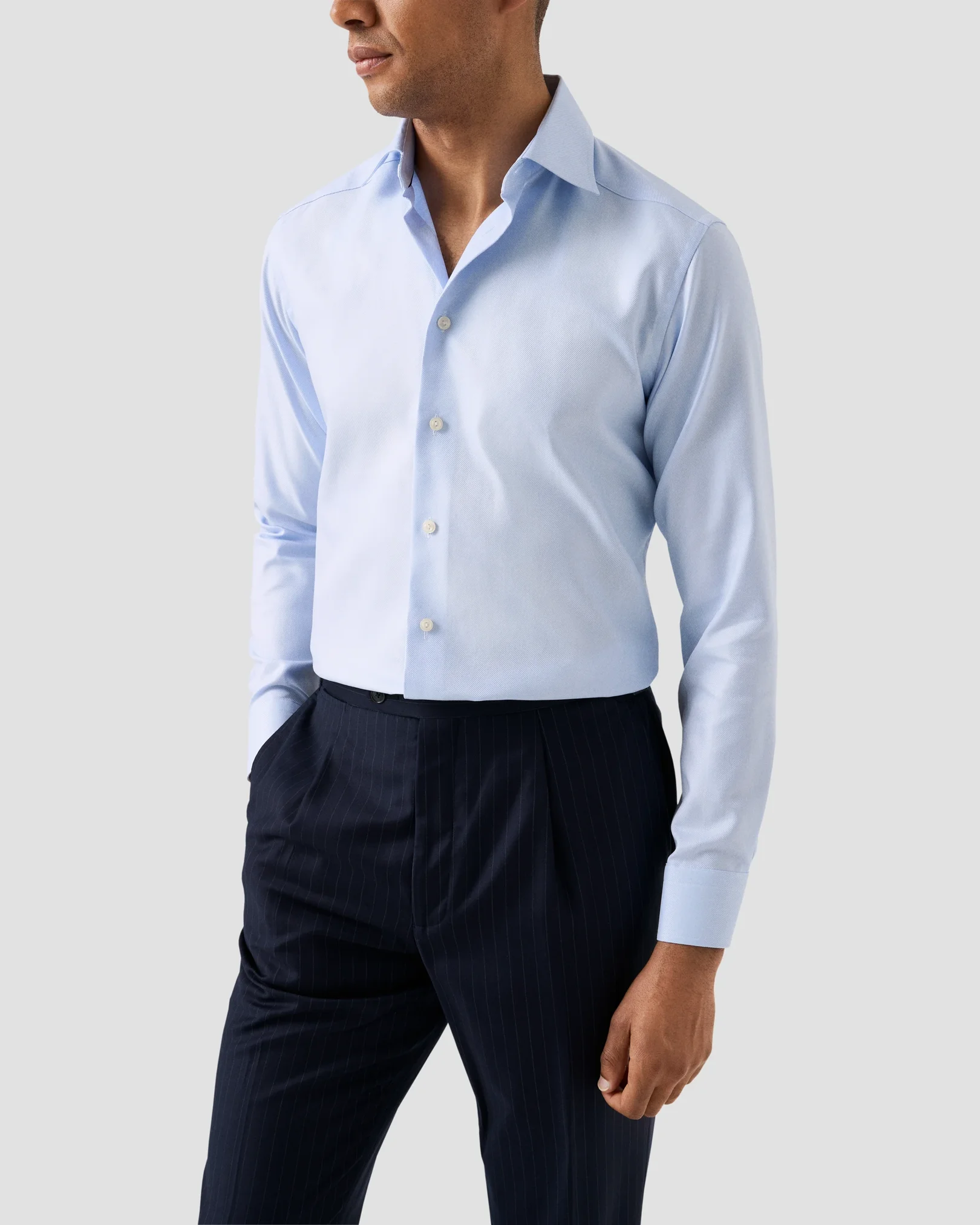 Eton - light blue solid textured twill shirt