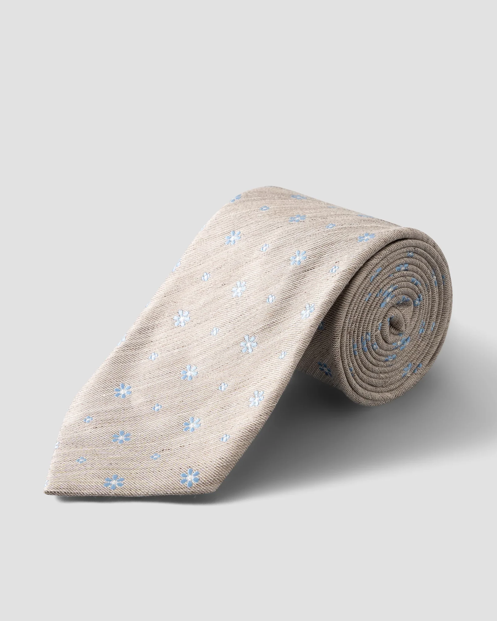 Light Brown Floral Print Silk Linen Tie