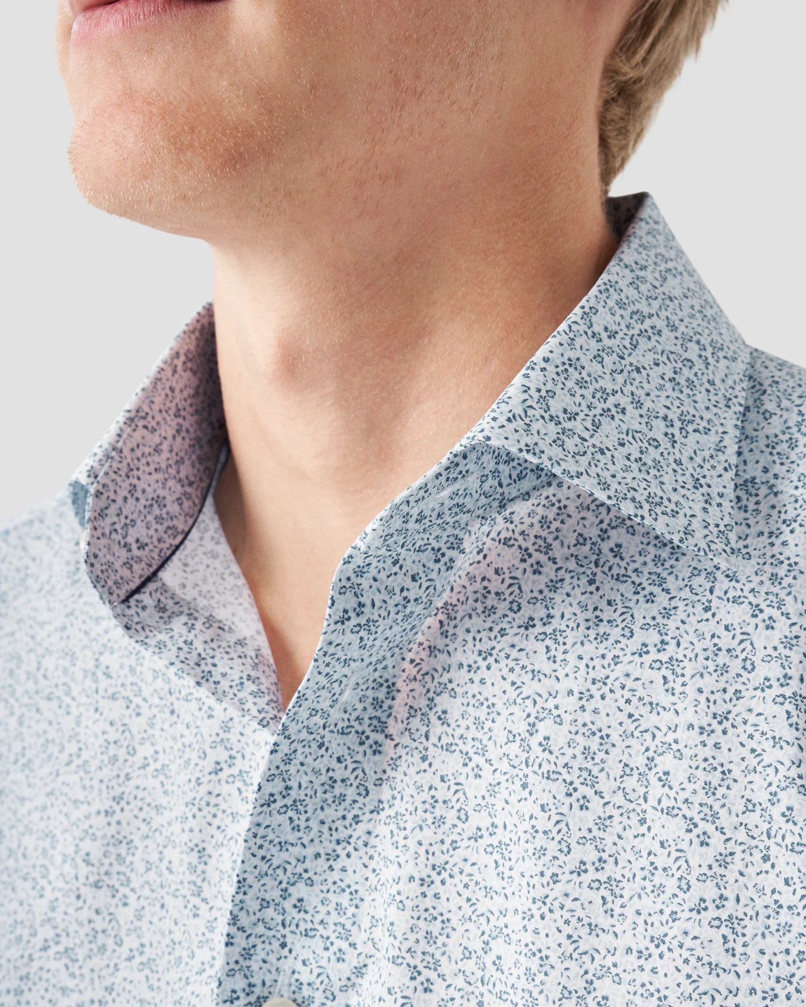 Eton - light blue poplin floral shirt