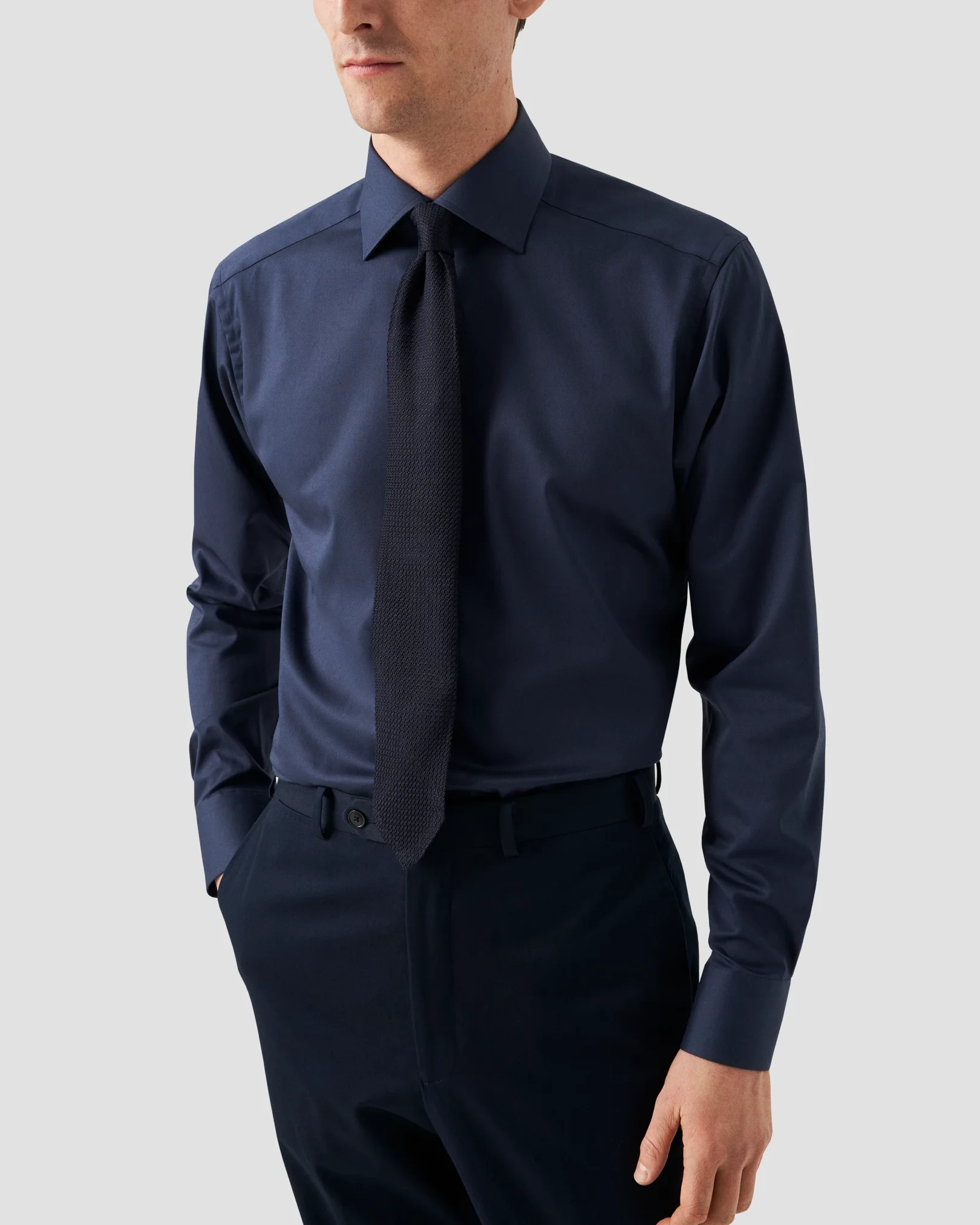 Eton - navy blue twill stretch shirt