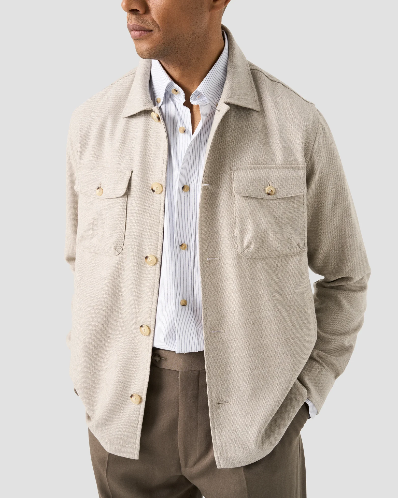 Eton - mid blue striped oxford shirt button down 258