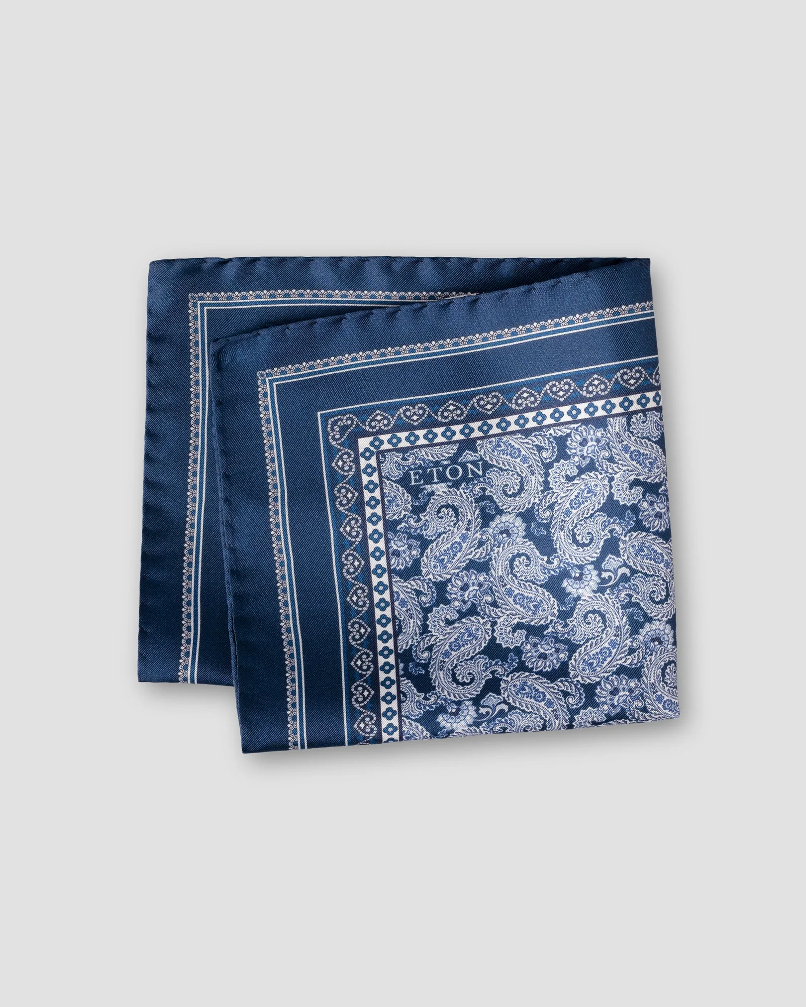 Eton - dark blue paisley silk twill pocket square