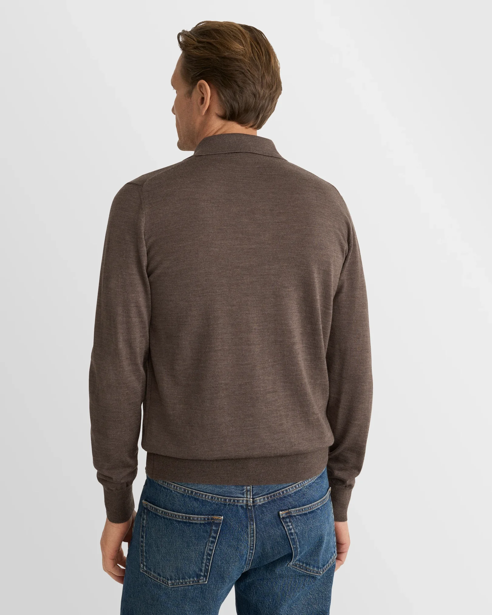 Eton - dark brown merino fine knit polo shirt