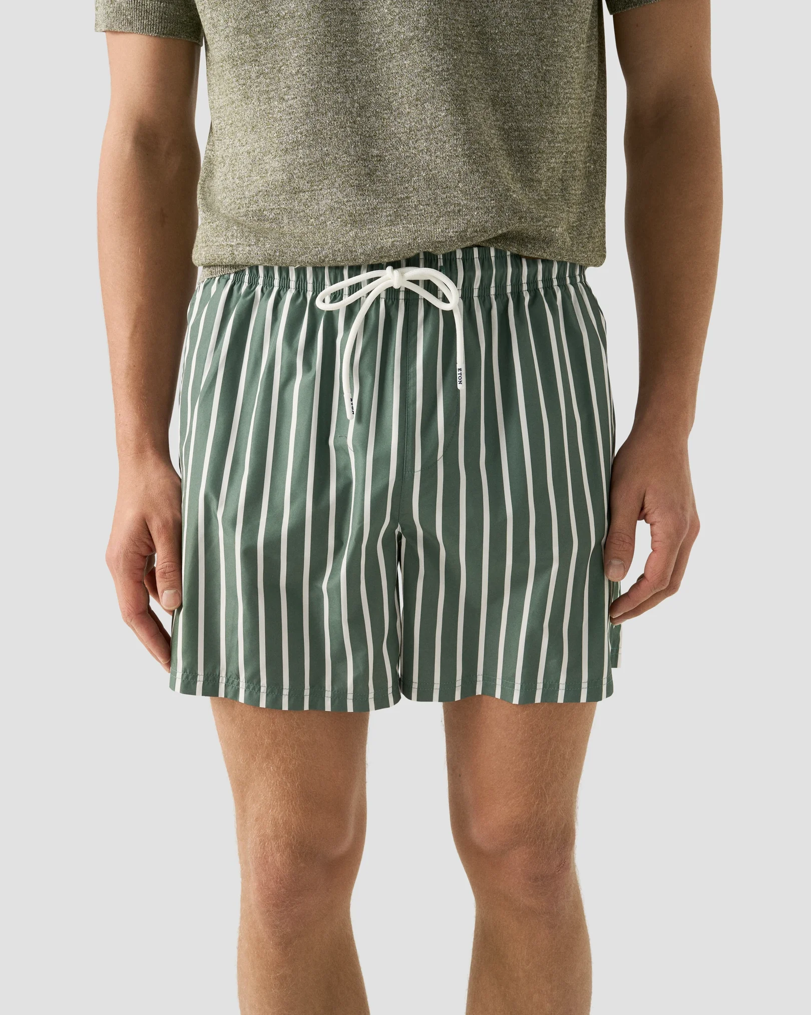 Eton - striped swim shorts mid green 261