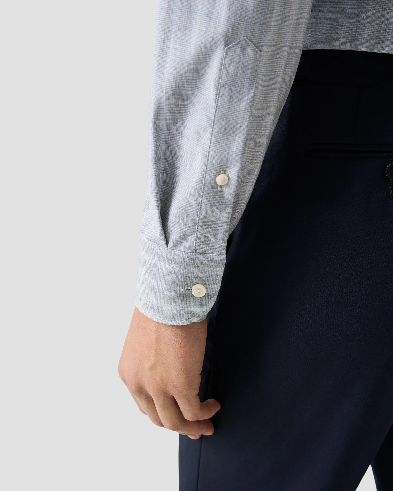 Eton - mid grey plaid melange fine twill shirt
