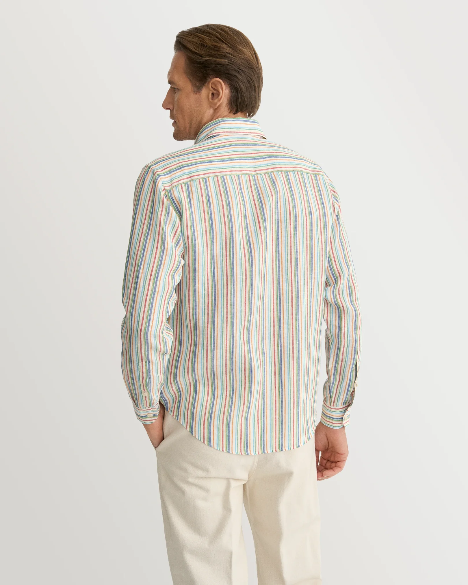 Eton - multi striped linen shirt wide spread rounded single casual fit