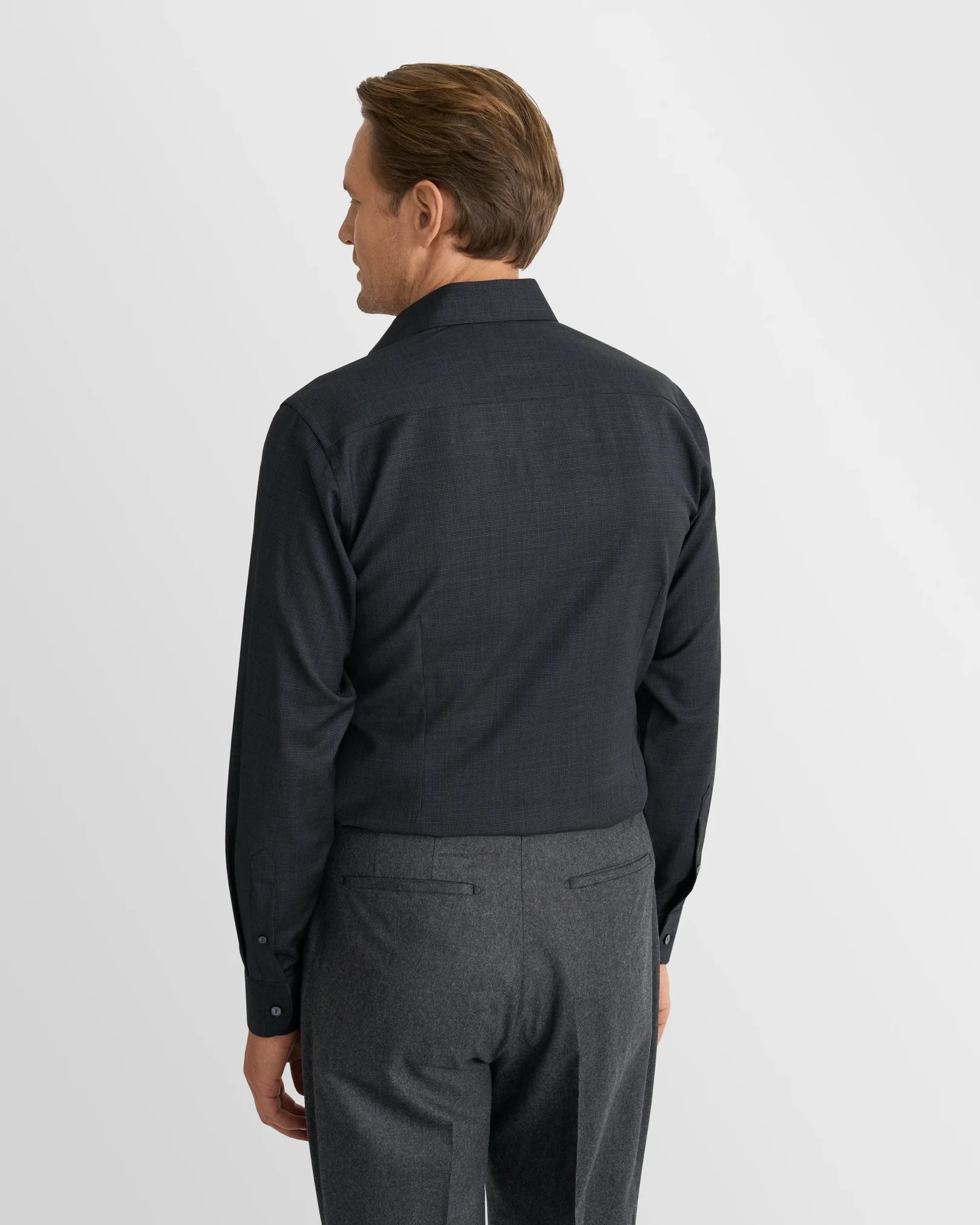Eton - navy blue houndstooth merino shirt