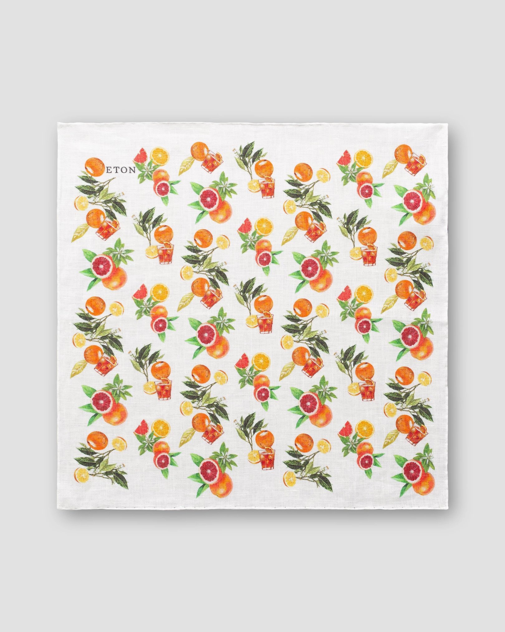 Eton - white oranges print linen pocket square