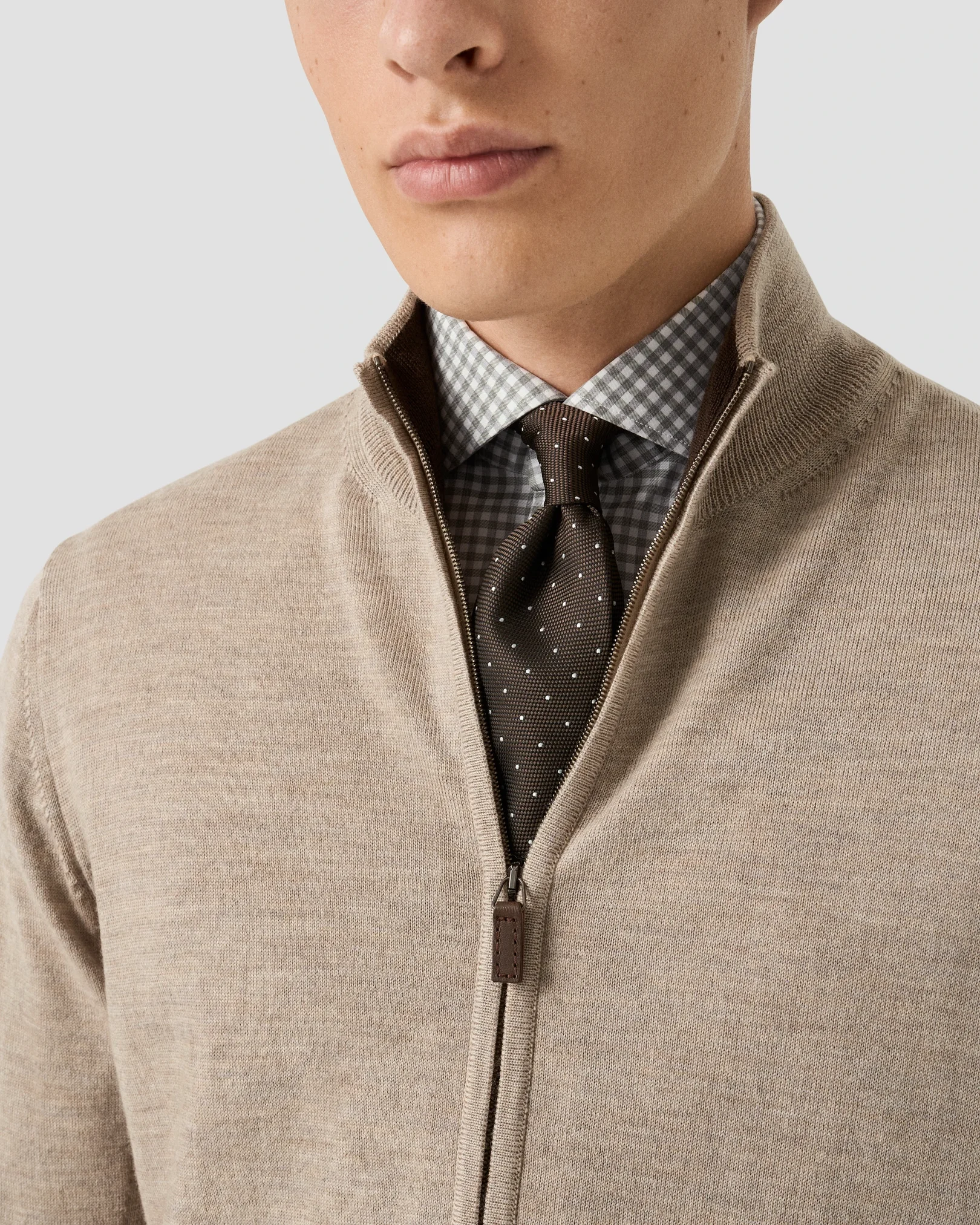 Eton - mid green check melange twill shirt