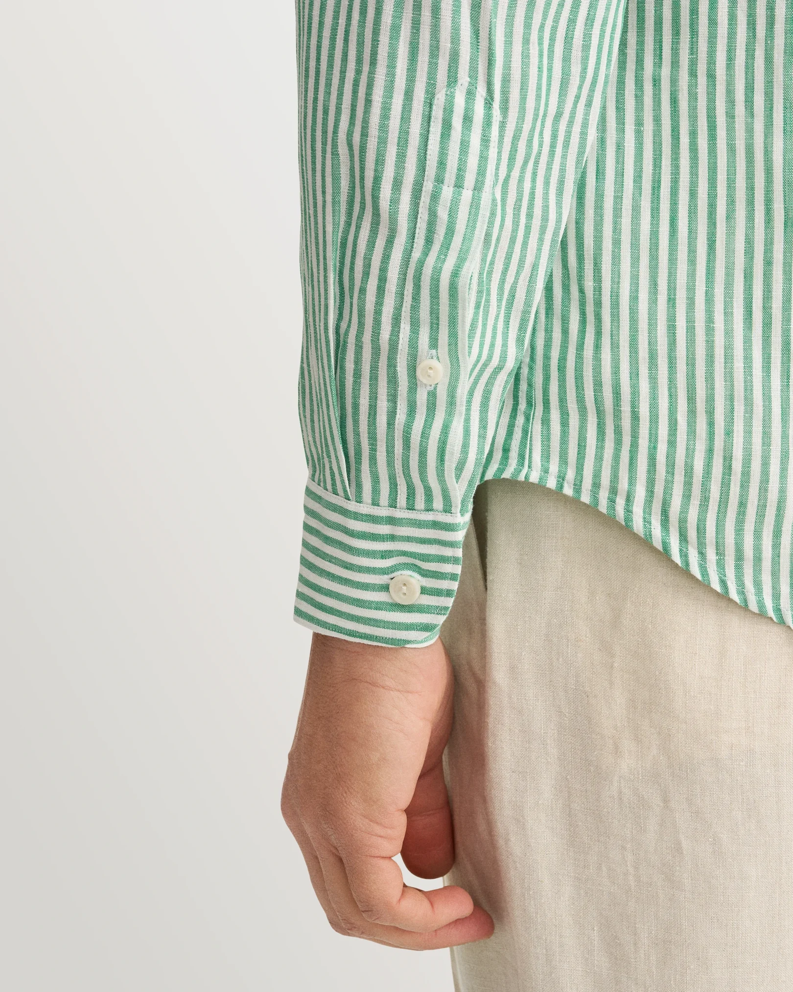 Eton - mid green striped linen shirt 261