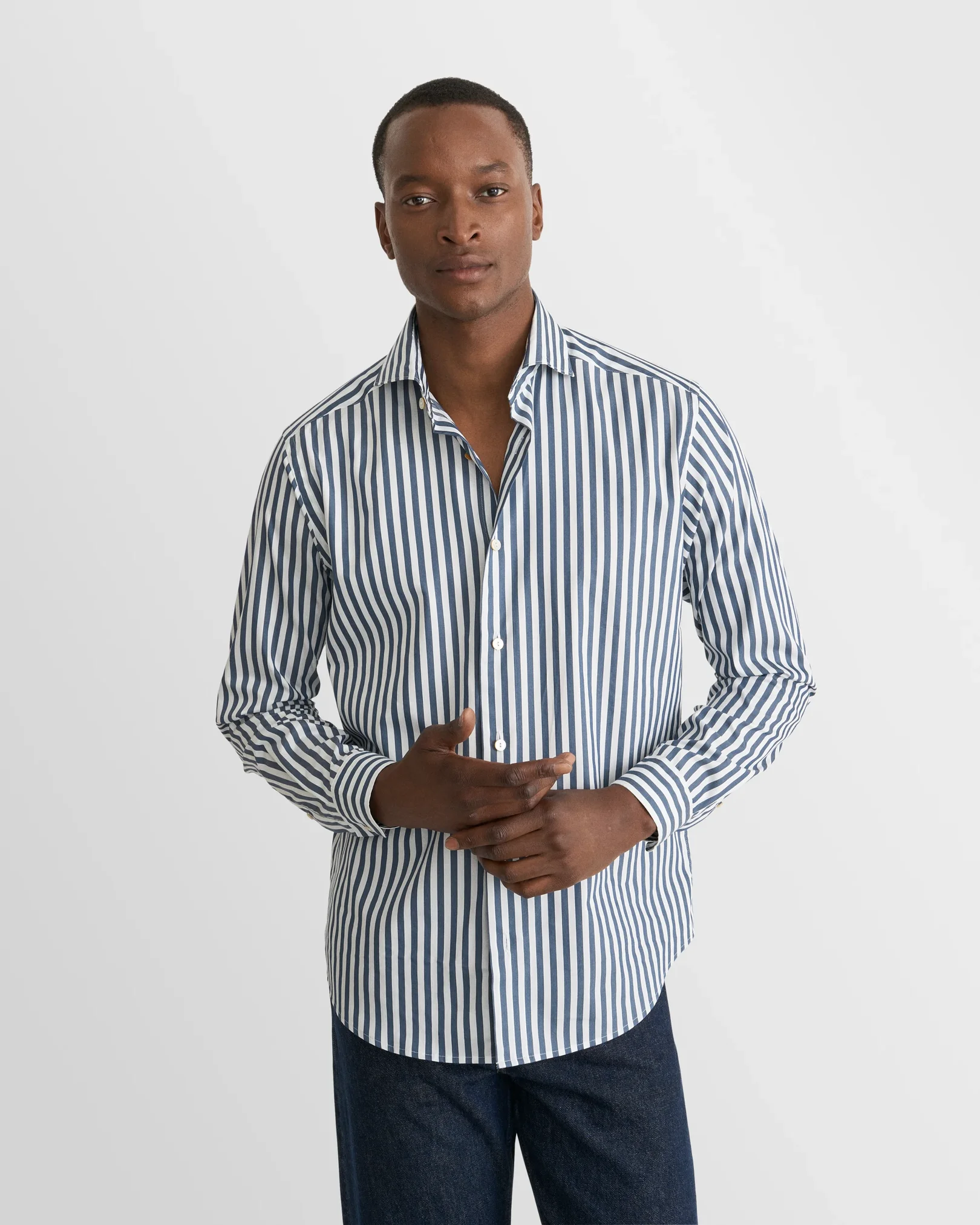 Eton - dark blue striped cotton silk shirt