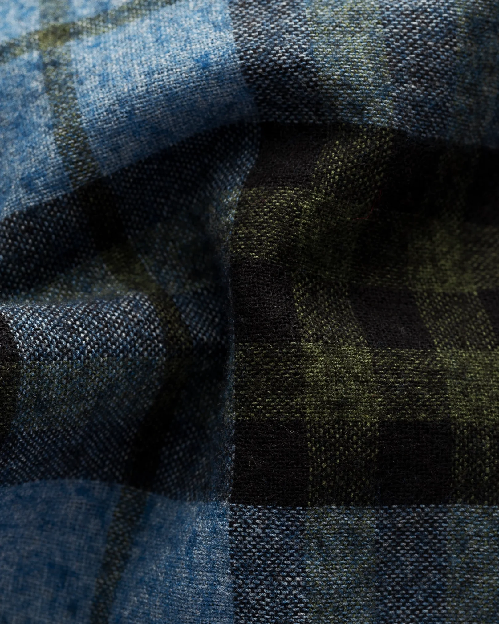 Eton - blue checked cotton wool cashmere overshirt turn down single cuff pointed strap regular