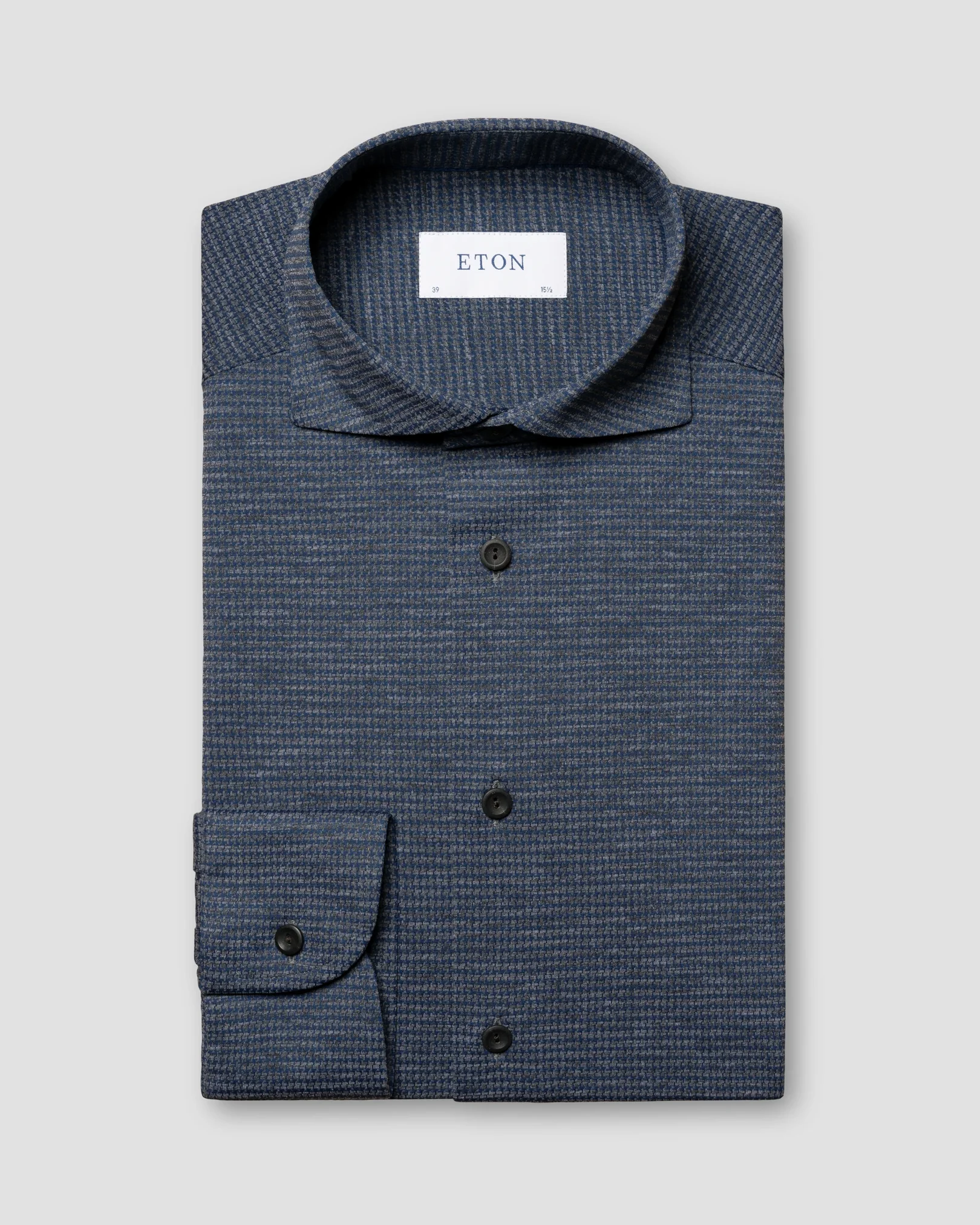 Eton - Chemise bleue stretch quatre-sens à motif pied-de-poule